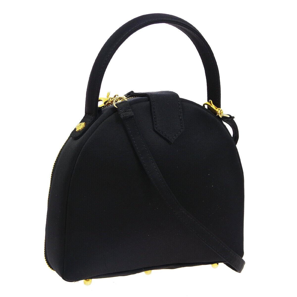 Gianni Versace Couture Black Satin Gold Charm Top Handle Satchel Shoulder Bag In Good Condition In Chicago, IL