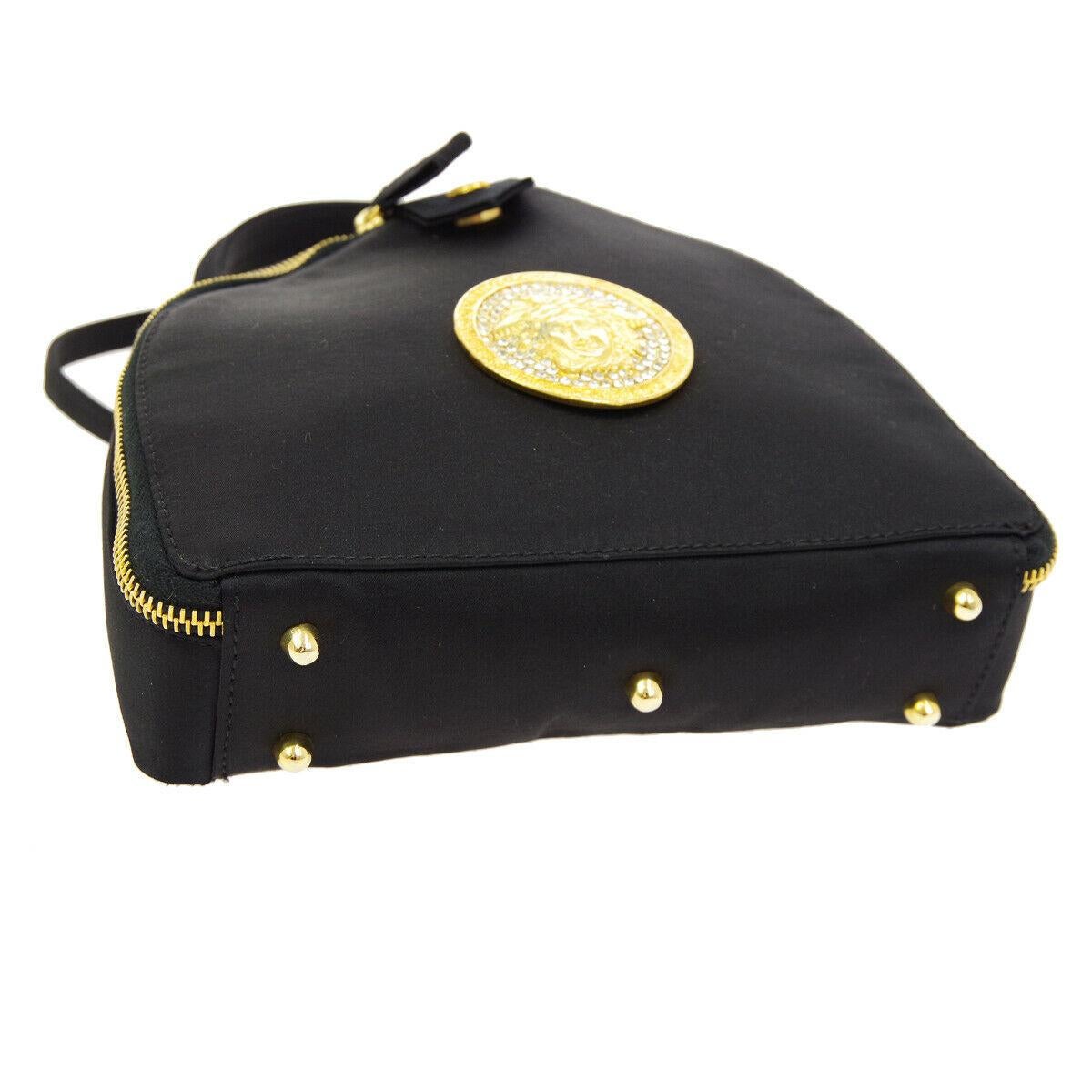 Women's Gianni Versace Couture Black Satin Gold Charm Top Handle Satchel Shoulder Bag