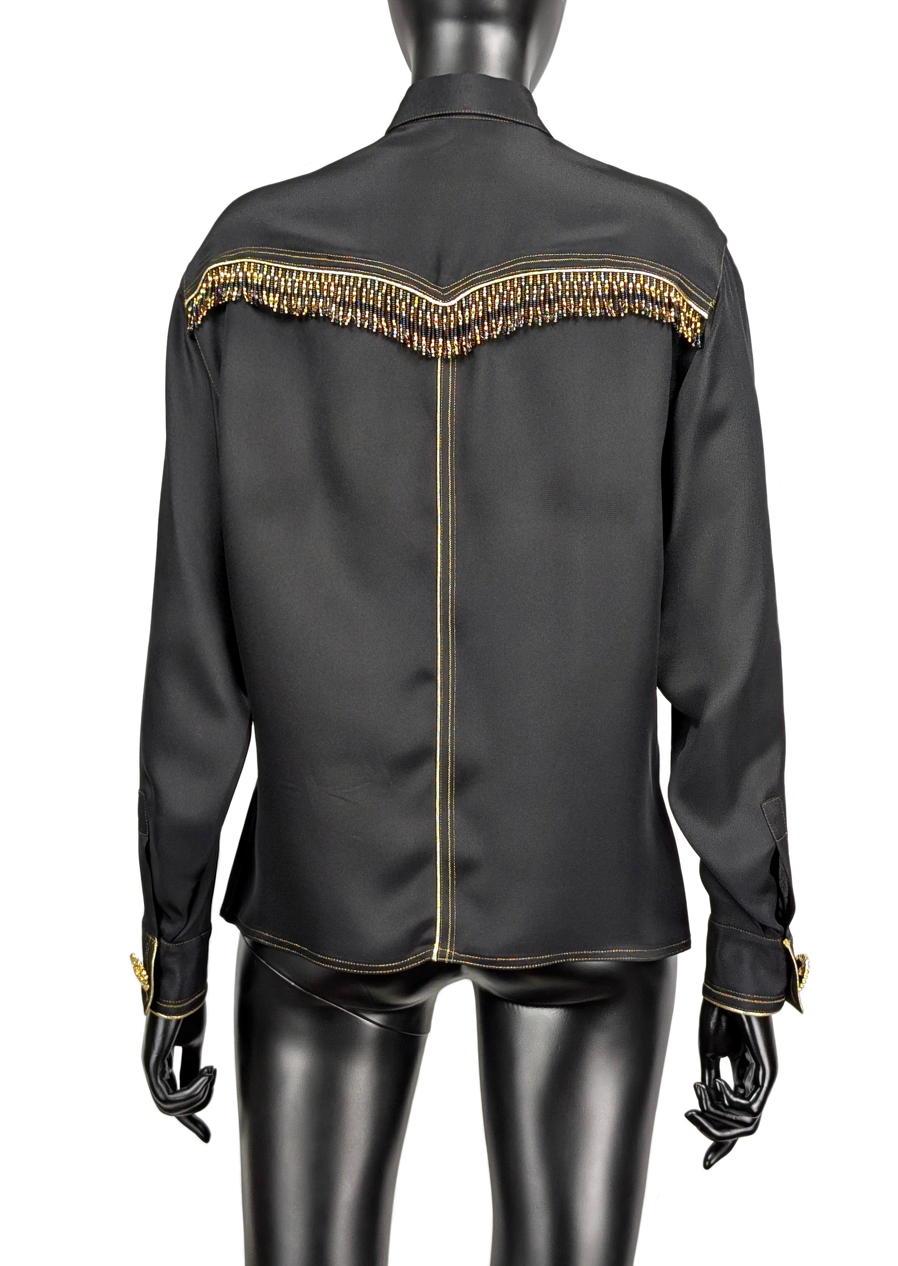 Gianni Versace Couture camicia di seta nera, frange di perline A/I 1992 Bondage in vendita 7