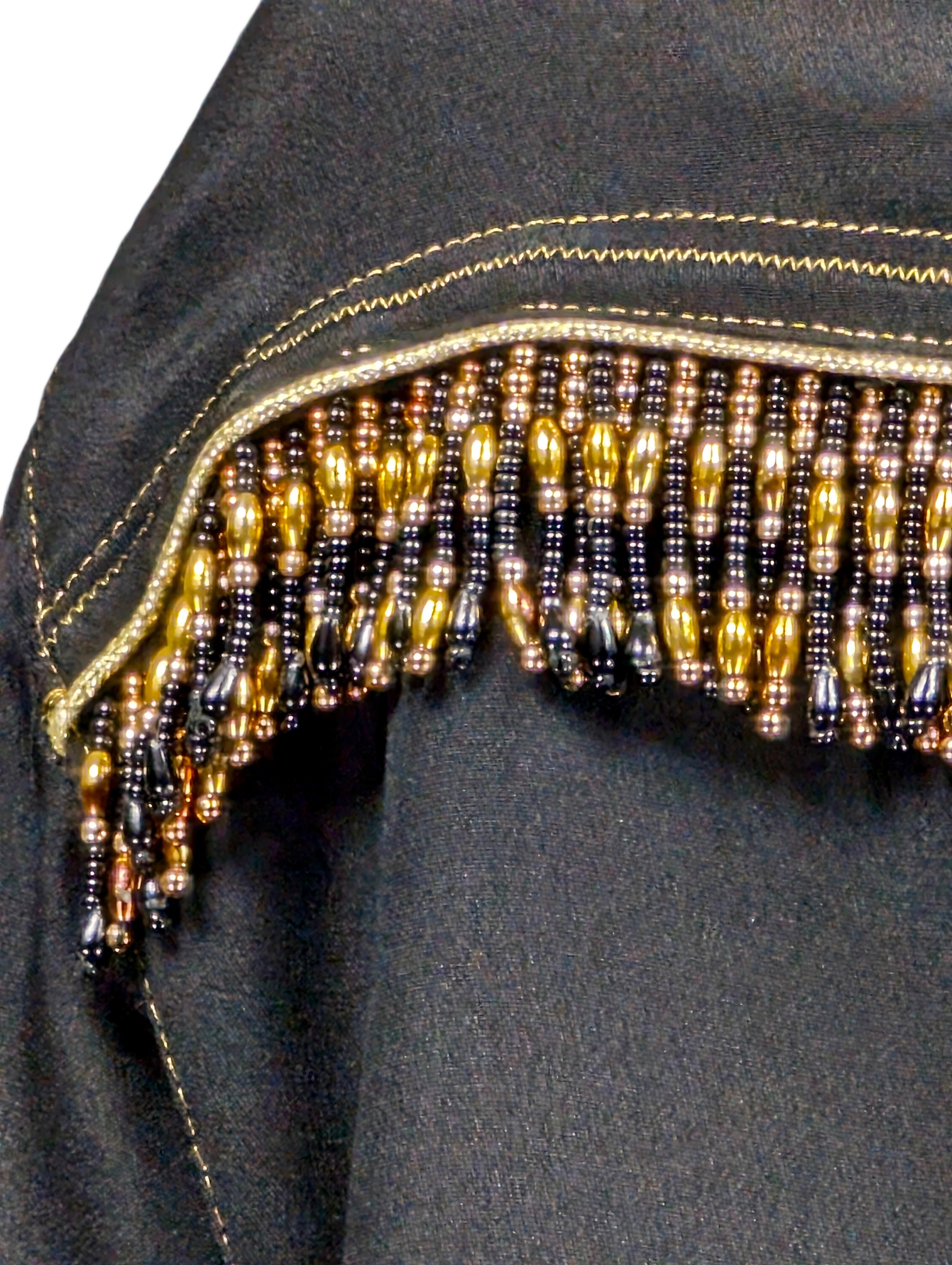 Gianni Versace Couture camicia di seta nera, frange di perline A/I 1992 Bondage in vendita 9