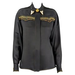GIANNI VERSACE Couture black silk shirt, beaded fringes F/W 1992 Bondage