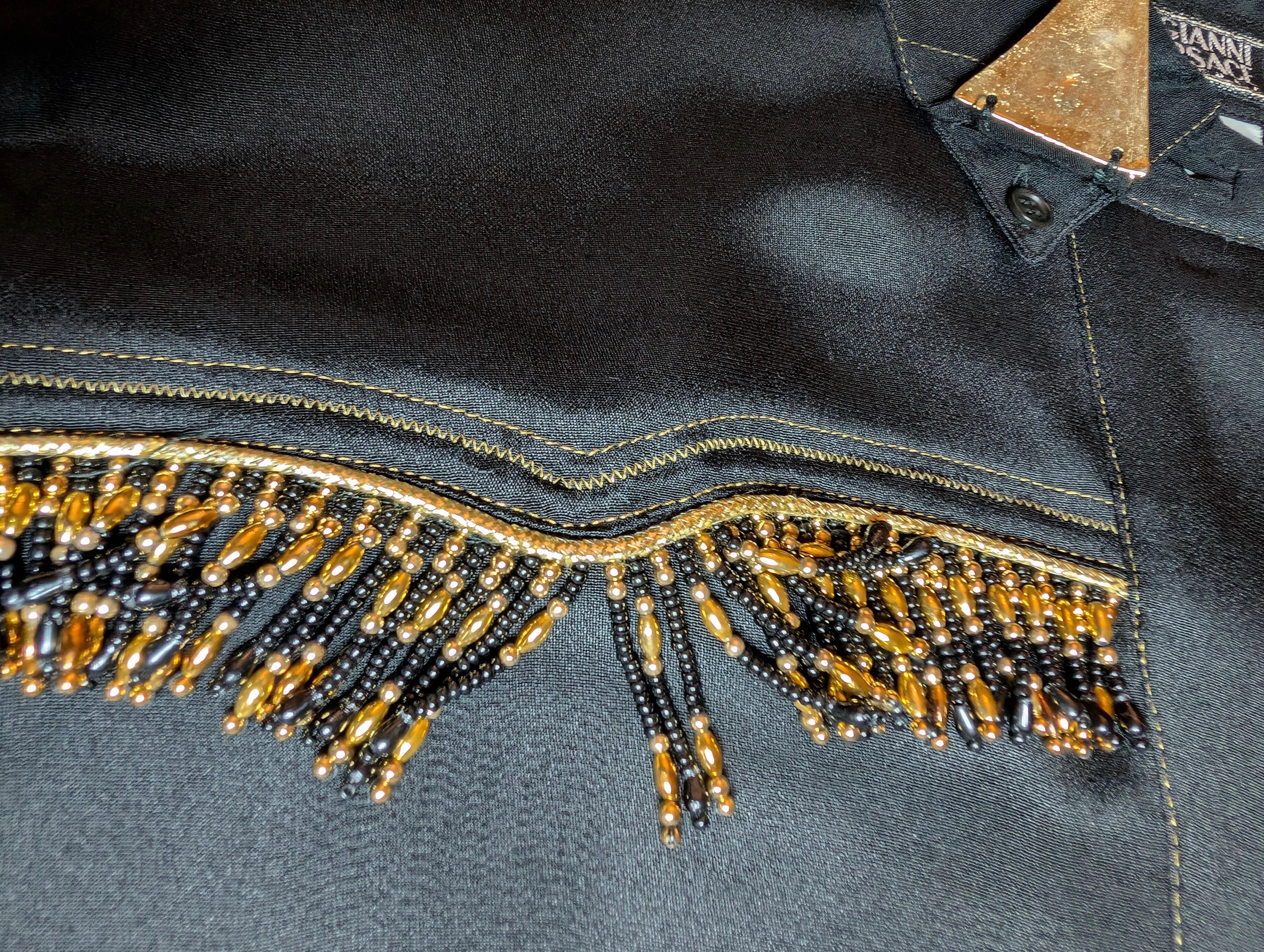 Gianni Versace Couture camicia di seta nera, frange di perline A/I 1992 Bondage in vendita 15