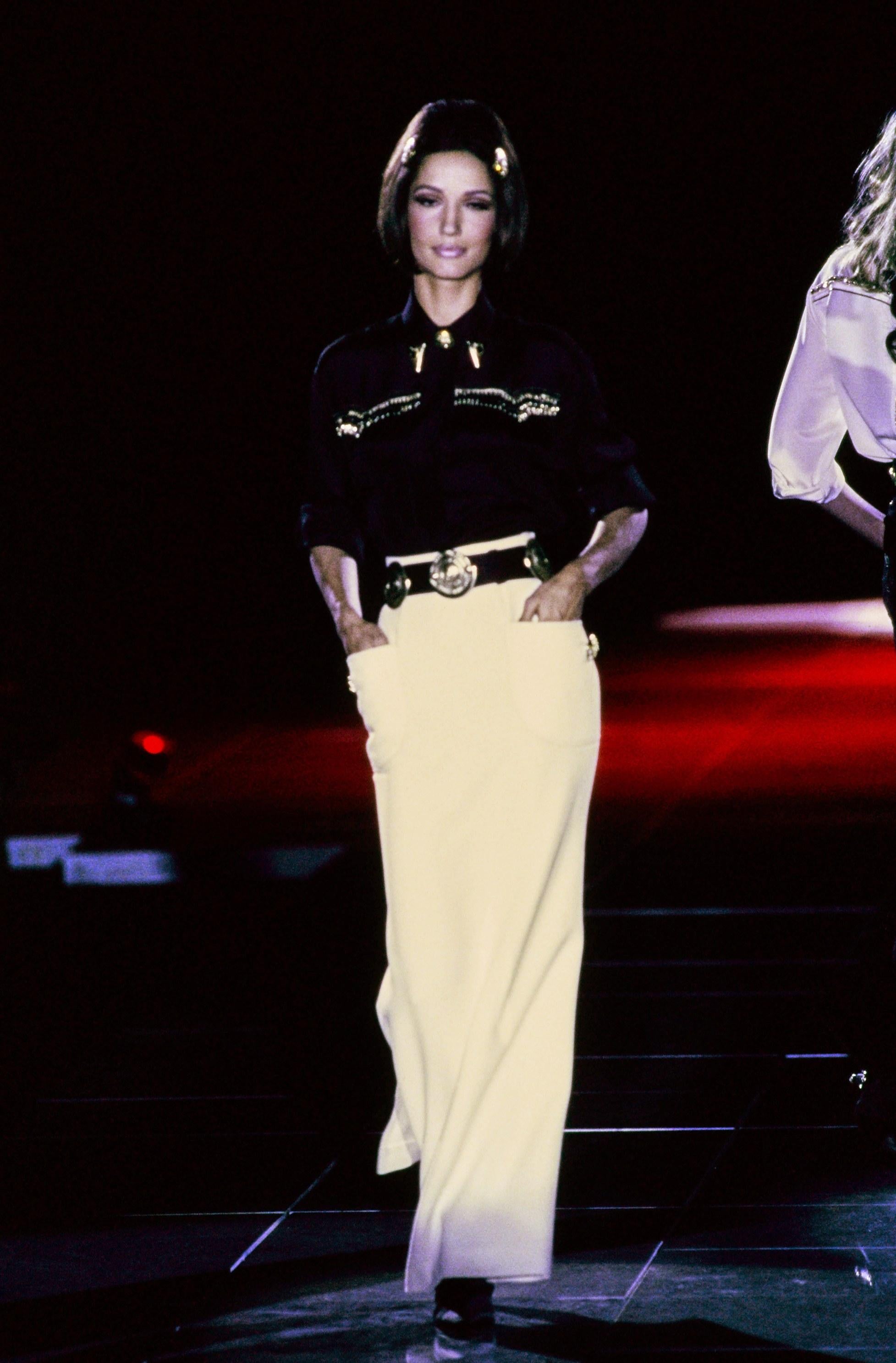 Nero Gianni Versace Couture camicia di seta nera, frange di perline A/I 1992 Bondage in vendita