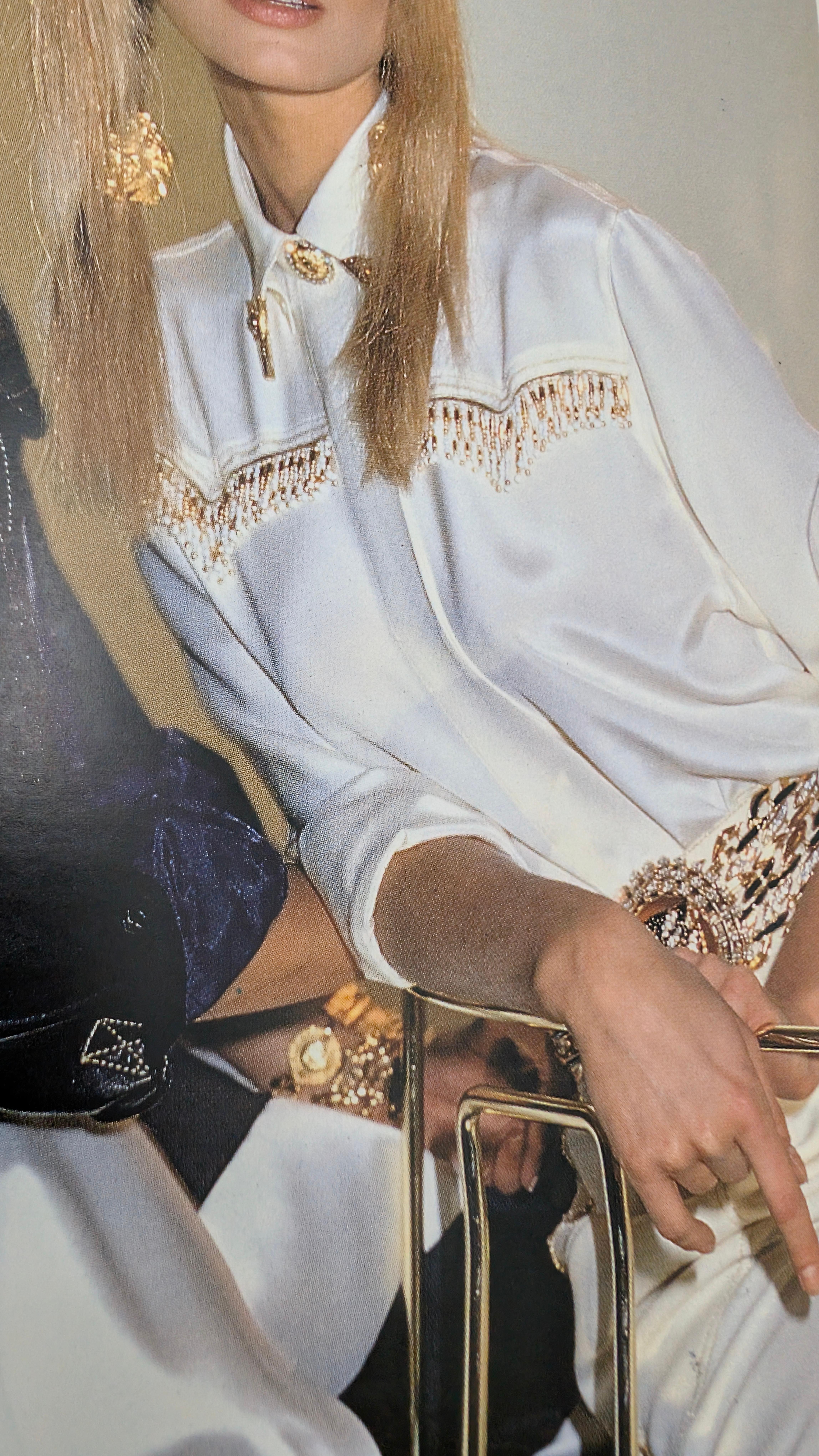 Donna Gianni Versace Couture camicia di seta nera, frange di perline A/I 1992 Bondage in vendita
