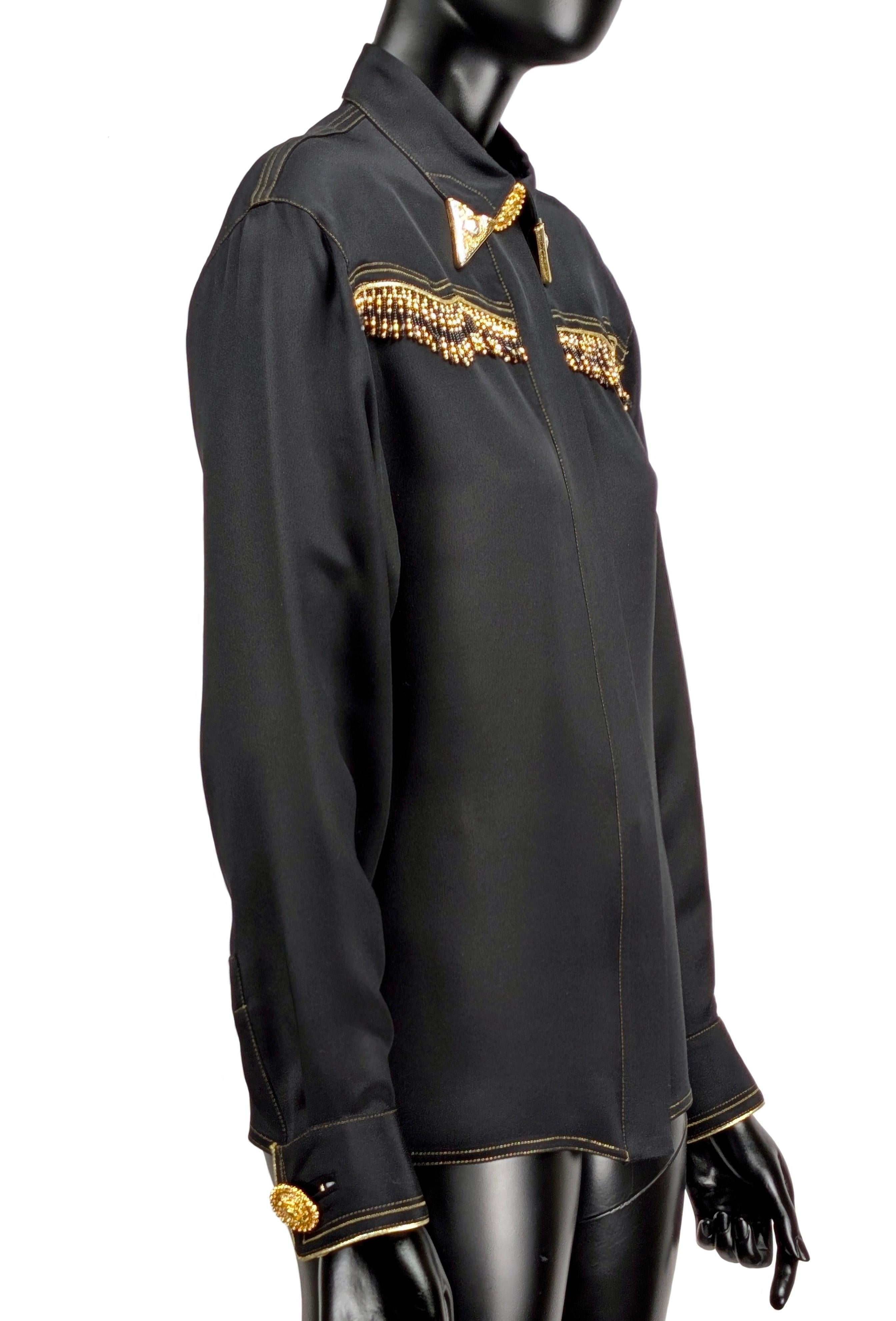 Gianni Versace Couture camicia di seta nera, frange di perline A/I 1992 Bondage in vendita 4