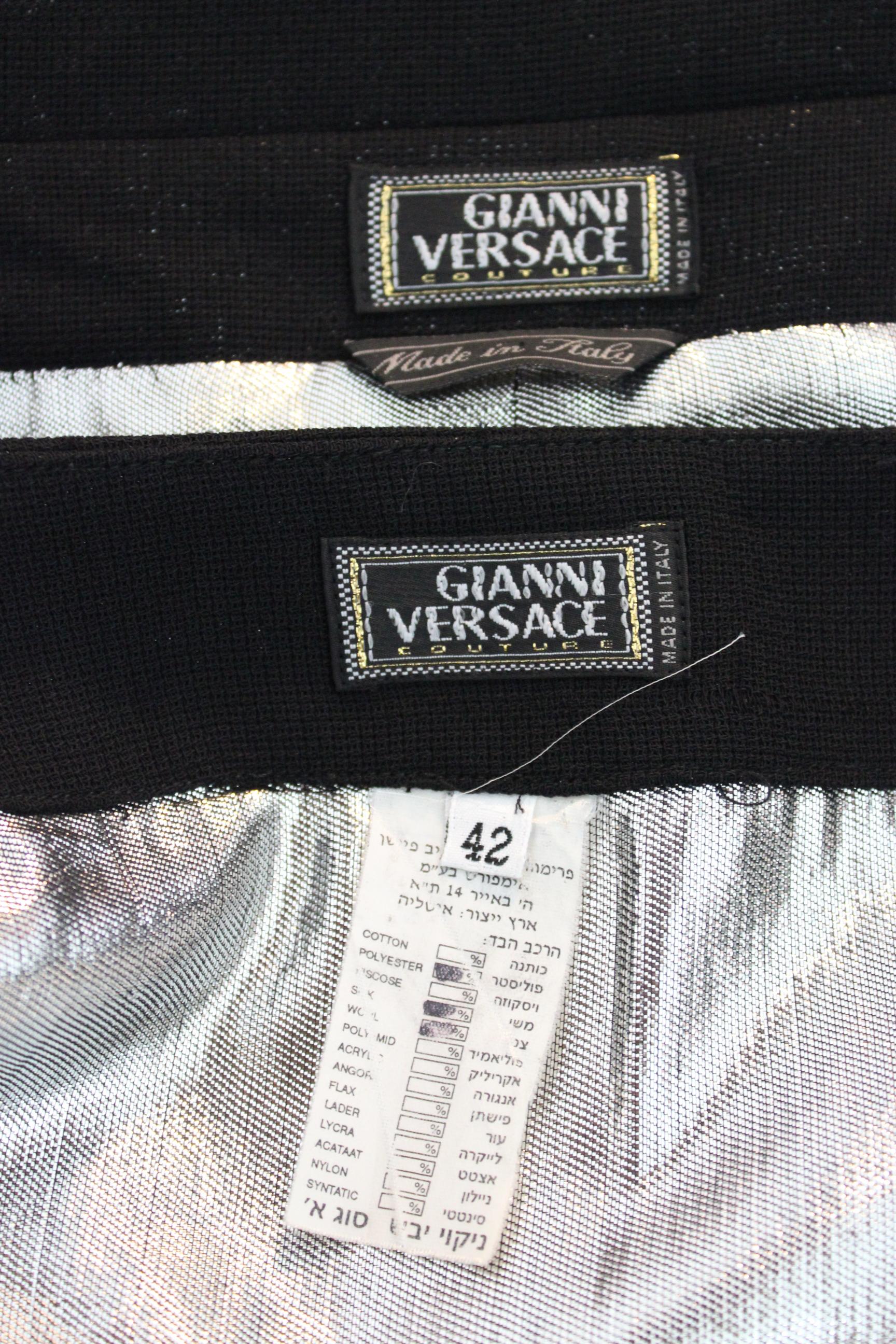 Gianni Versace Couture Noir Argent Silk Wool Lamè Evening Skirt 1980 en vente 6