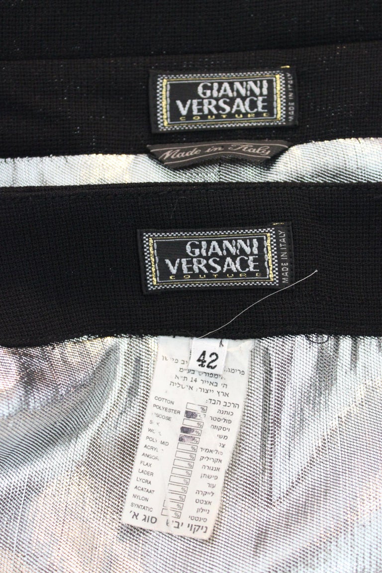 Gianni Versace Couture Black Silver Silk Wool Lamè Evening Skirt Suit ...