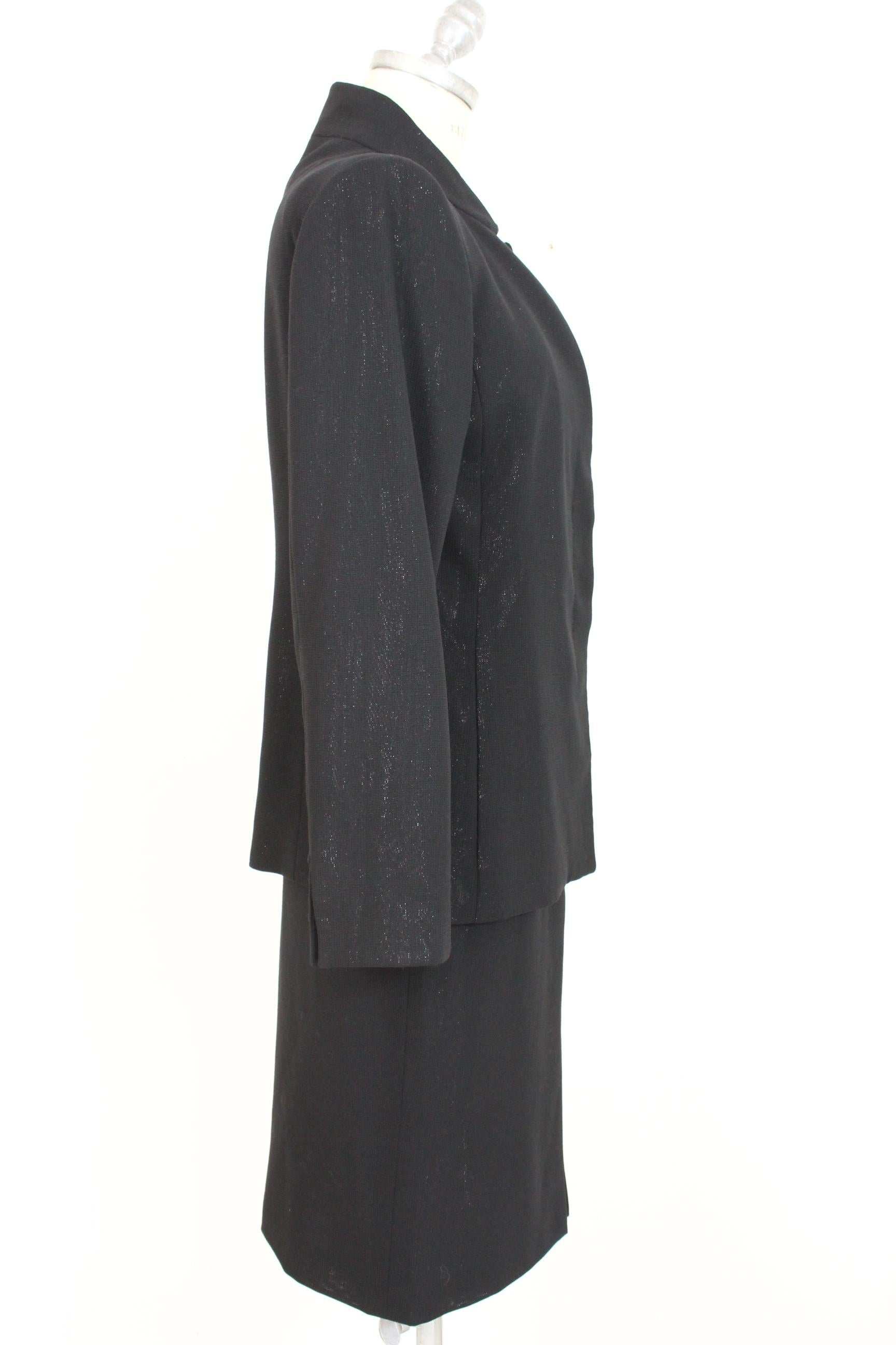 Gianni Versace Couture Noir Argent Silk Wool Lamè Evening Skirt 1980 Excellent état - En vente à Brindisi, Bt