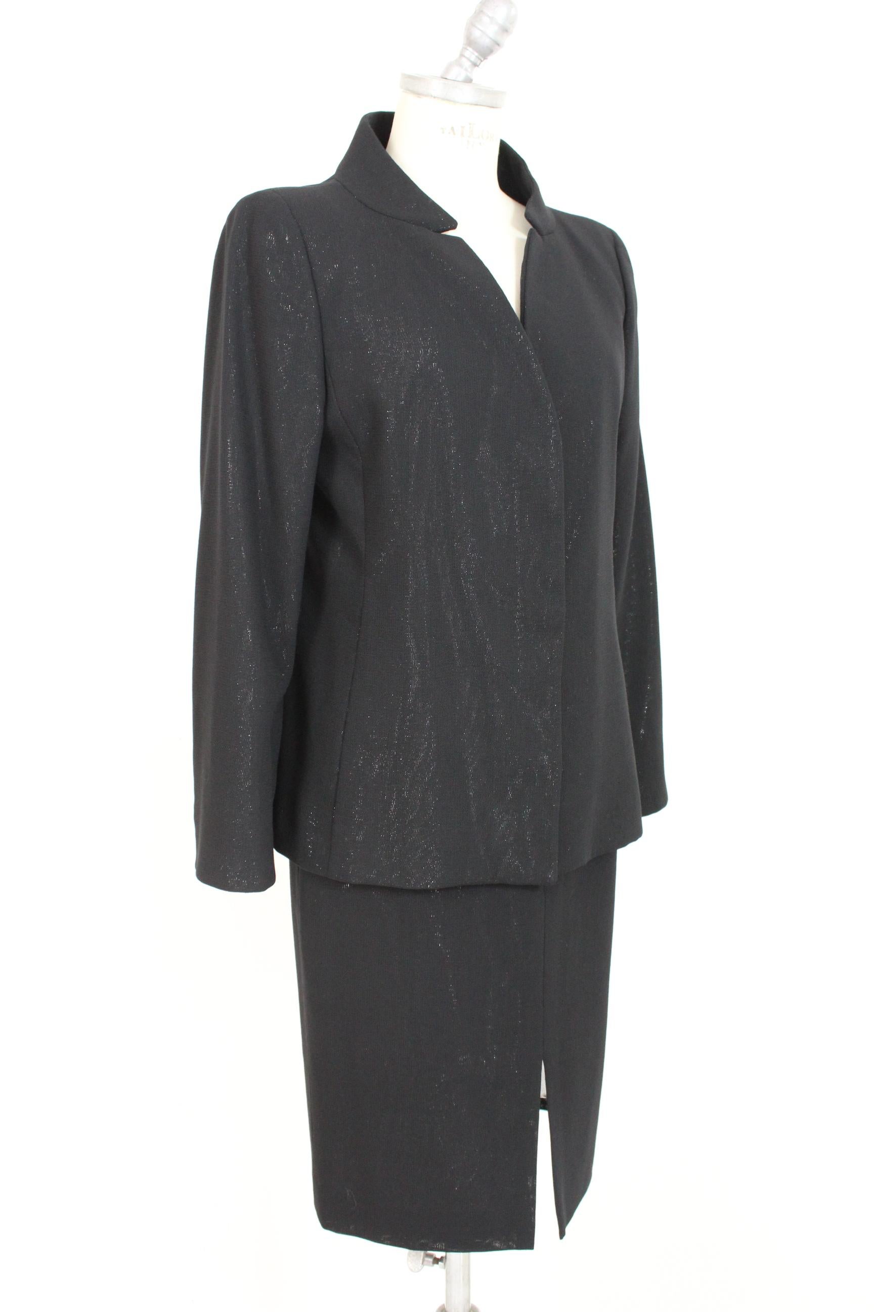 Gianni Versace Couture Noir Argent Silk Wool Lamè Evening Skirt 1980 Pour femmes en vente