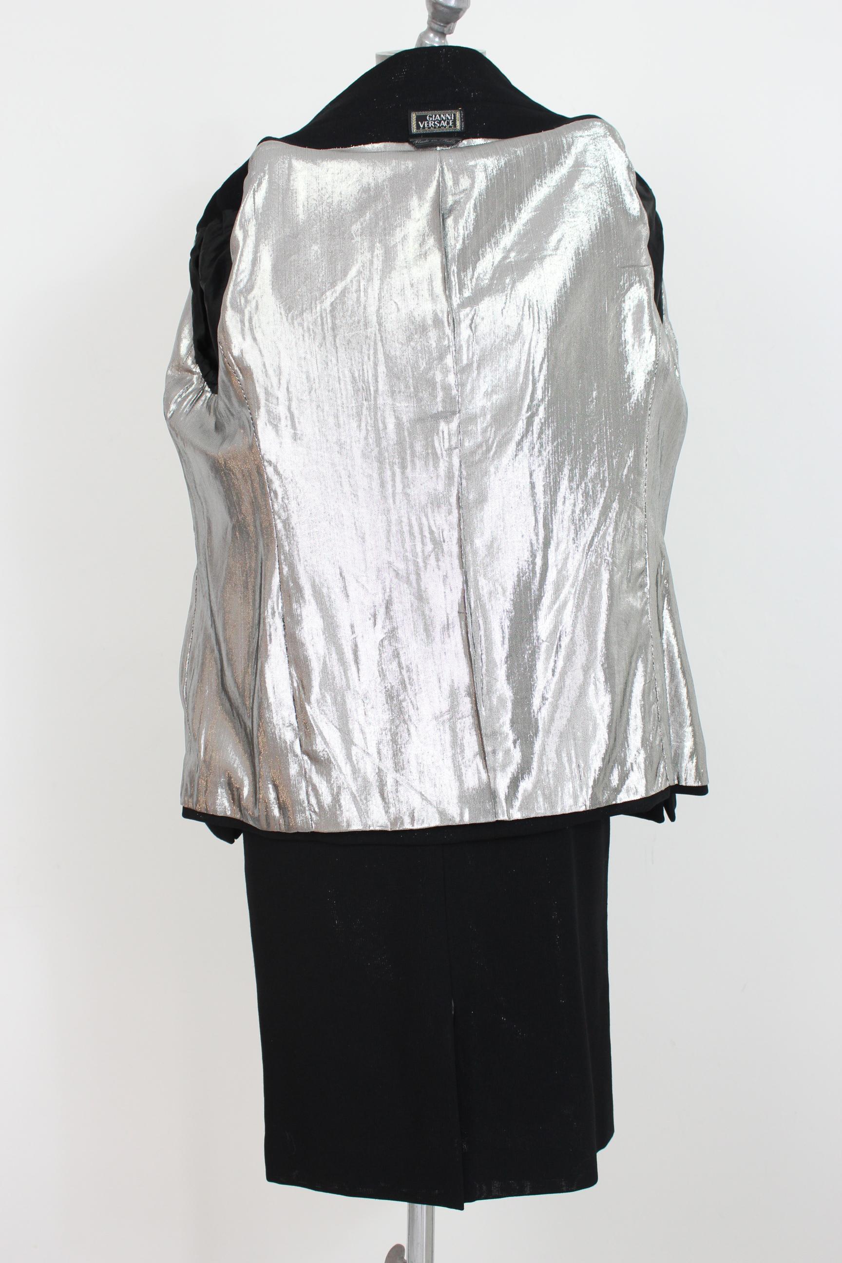 Gianni Versace Couture Noir Argent Silk Wool Lamè Evening Skirt 1980 en vente 3