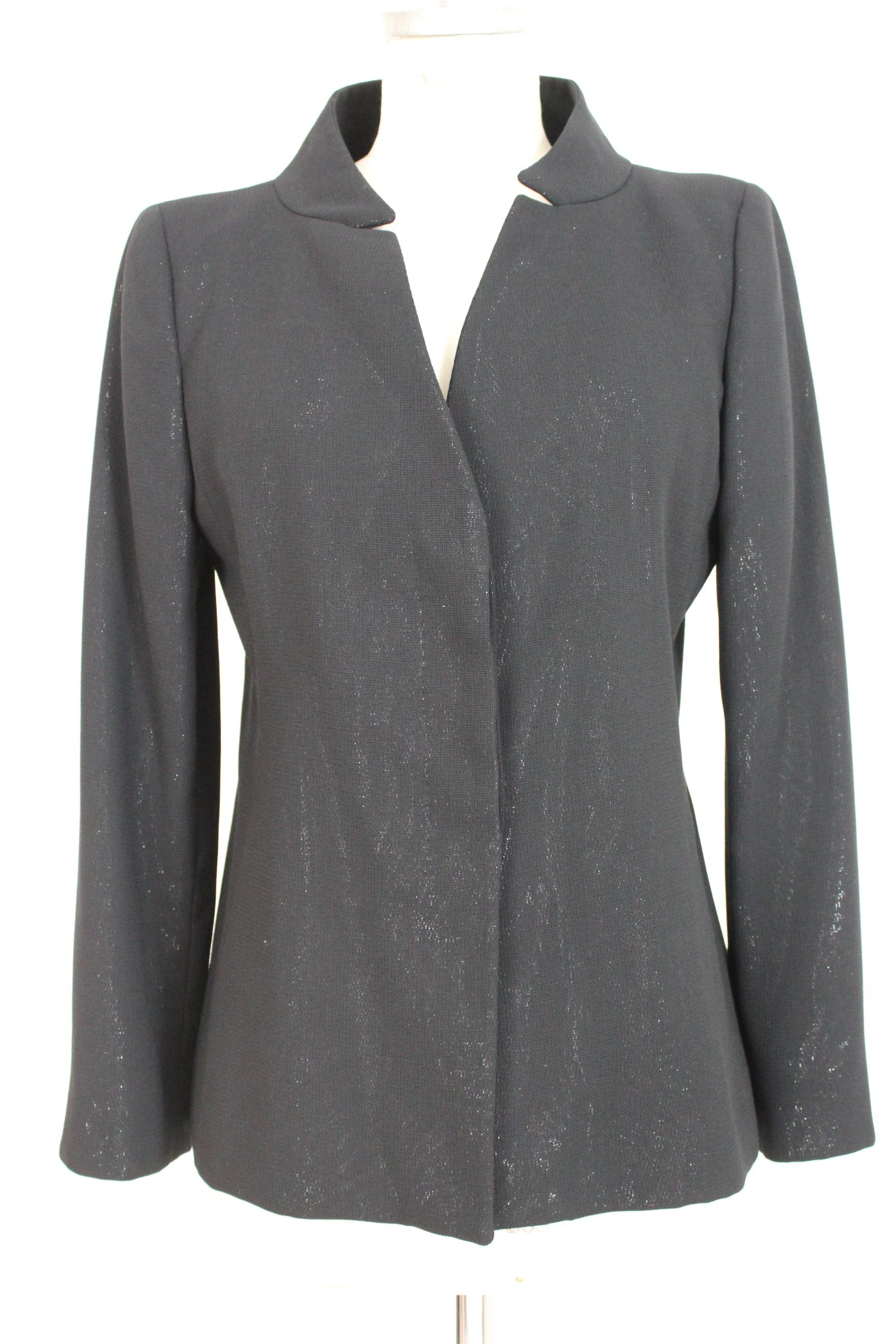Gianni Versace Couture Noir Argent Silk Wool Lamè Evening Skirt 1980 en vente 4
