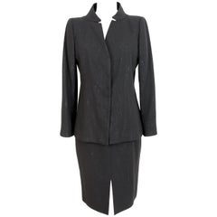 Gianni Versace Couture Negro Plata Seda Lana Lamè Traje Falda de Noche Años 80