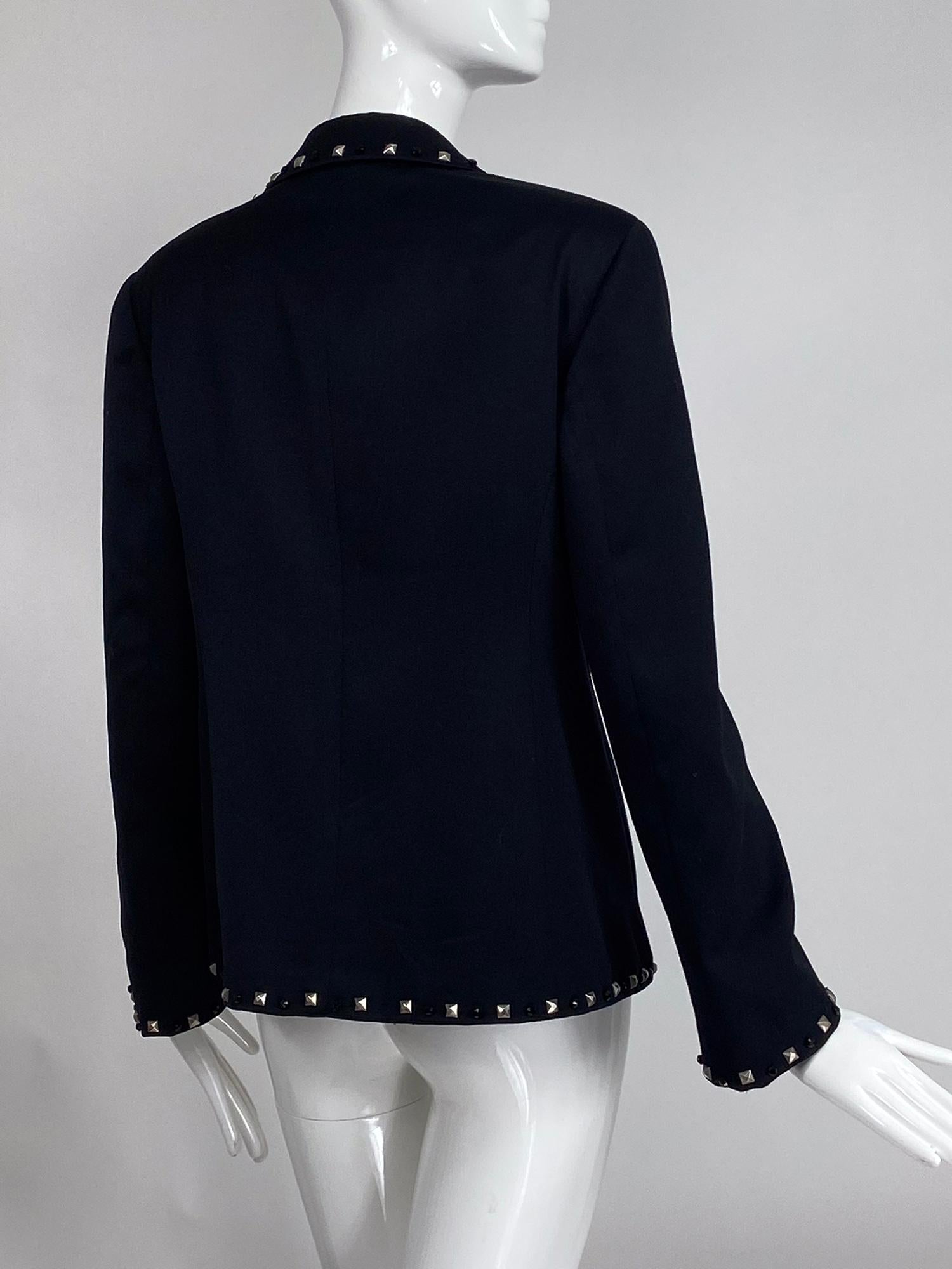 Gianni Versace Couture Black Wool Bead & Stud Trimmed Jacket For Sale 1