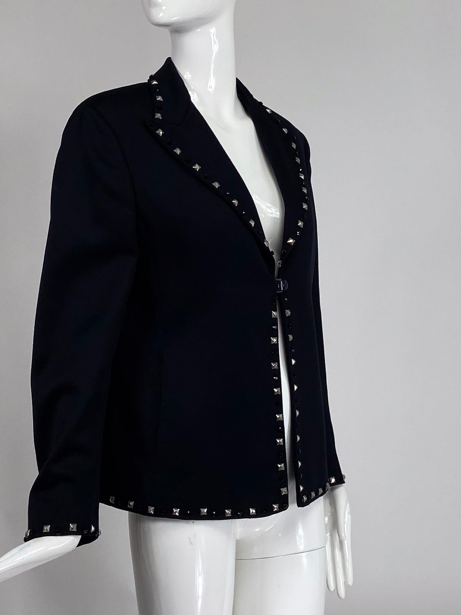 Gianni Versace Couture Black Wool Bead & Stud Trimmed Jacket For Sale 3