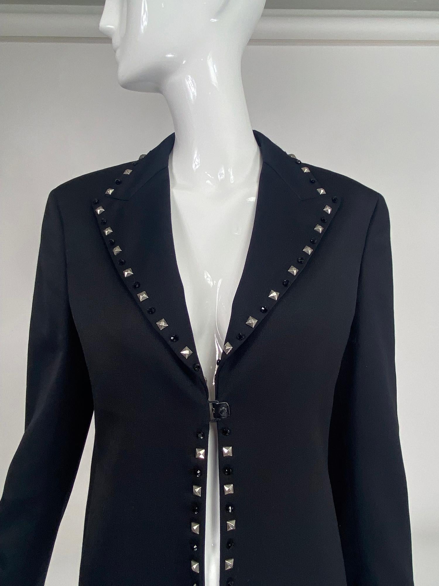 Gianni Versace Couture Schwarze Jacke aus Wolle mit Perlen & Nietenbesatz im Angebot 4