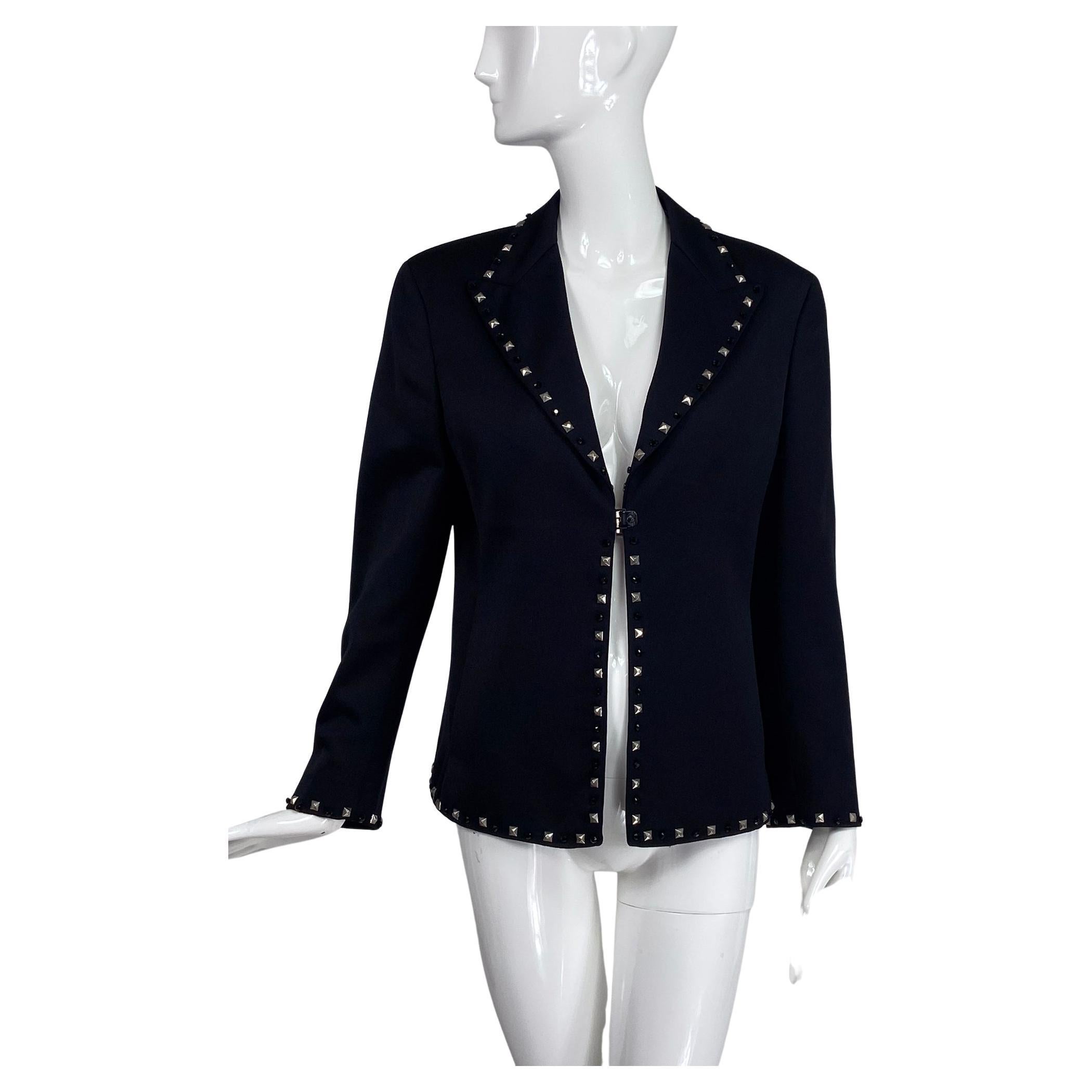 Gianni Versace Couture Schwarze Jacke aus Wolle mit Perlen & Nietenbesatz im Angebot