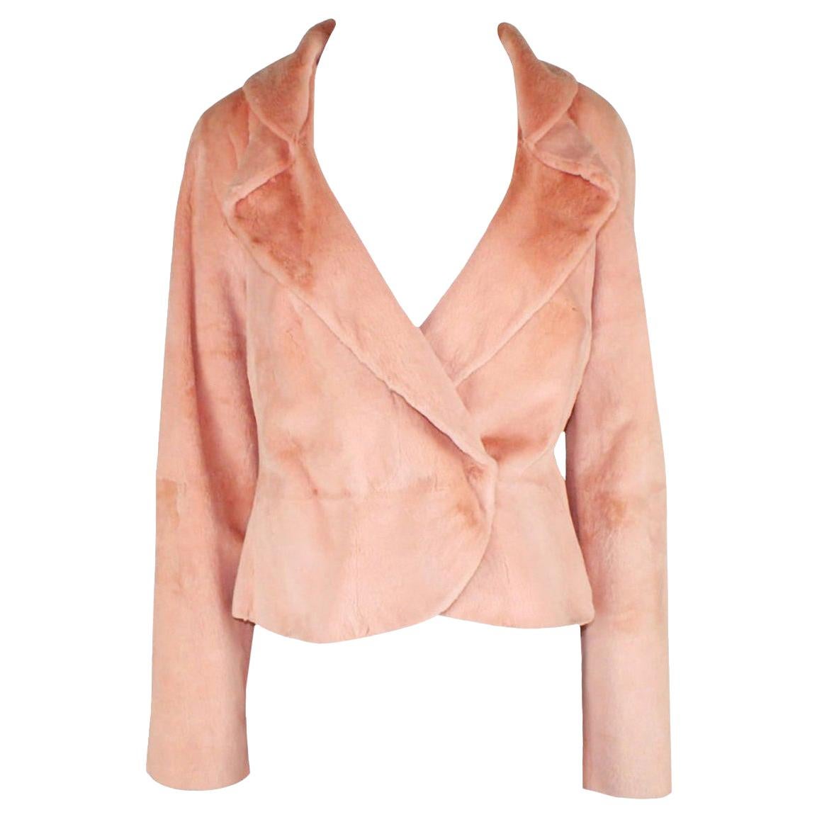 NEW Gianni Versace Couture Blush Pink Nude Fur Jacket Coat 42