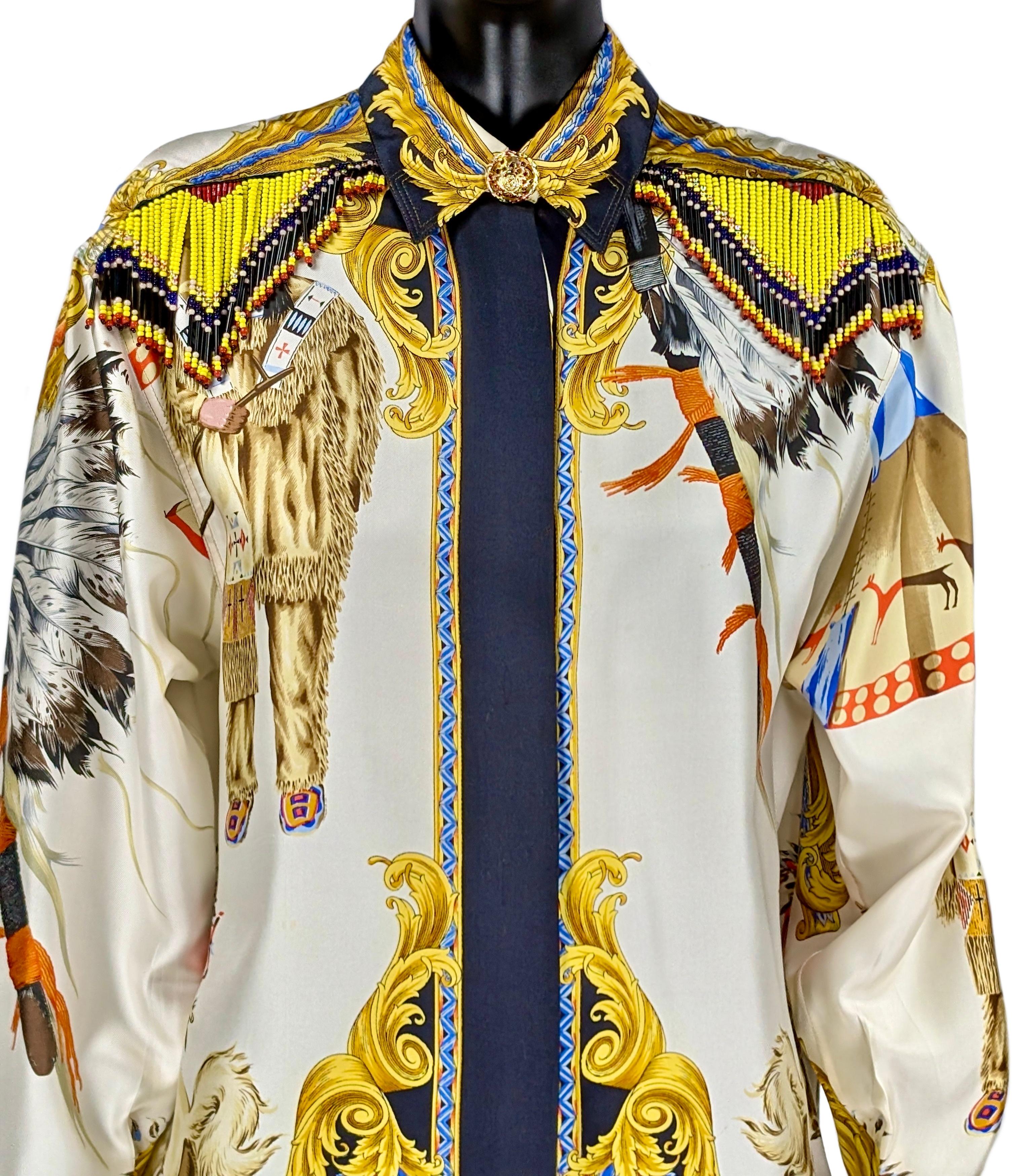 Women's GIANNI VERSACE COUTURE Buffalo Bill silk shirt with beads For Sale