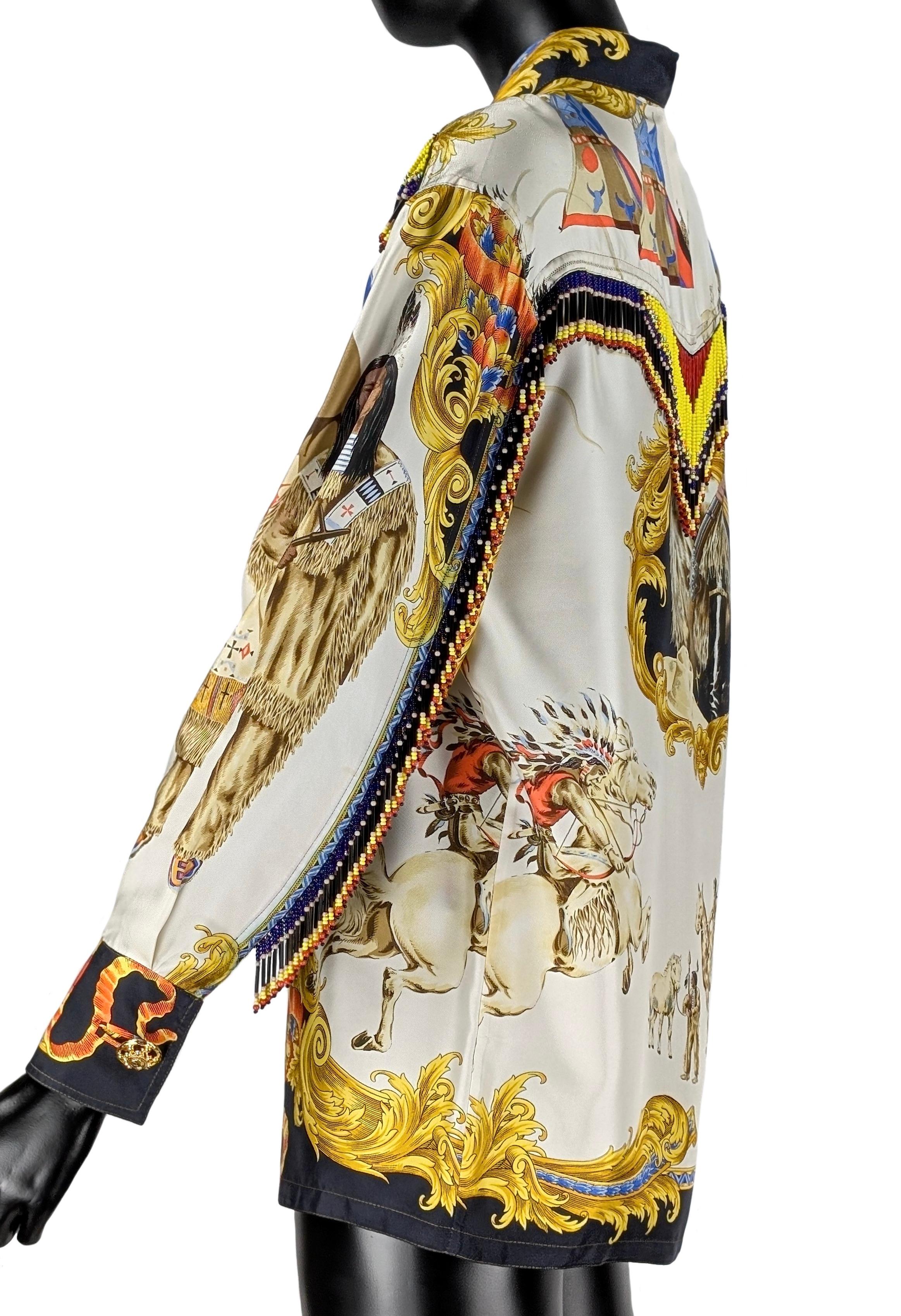 GIANNI VERSACE COUTURE Buffalo Bill silk shirt with beads For Sale 2