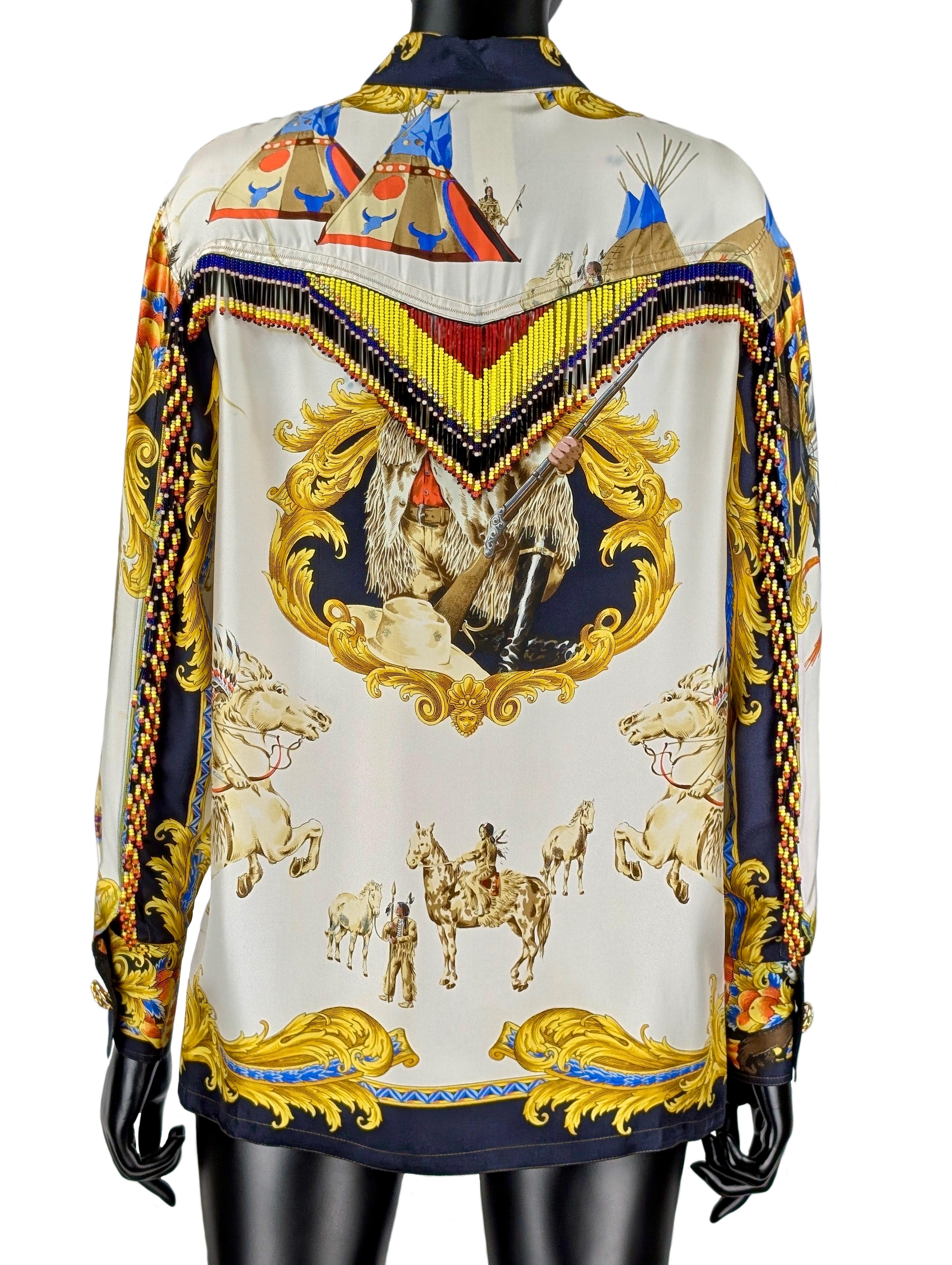 GIANNI VERSACE COUTURE Buffalo Bill silk shirt with beads For Sale 3