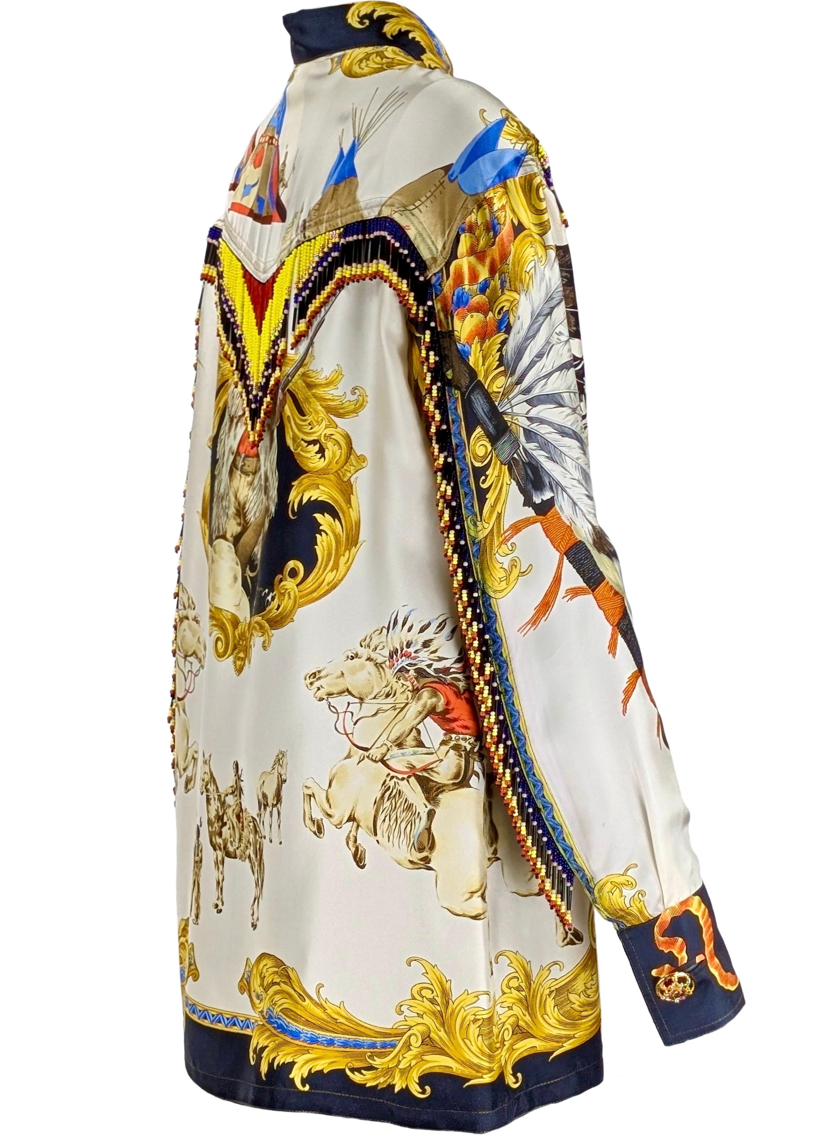GIANNI VERSACE COUTURE Buffalo Bill silk shirt with beads For Sale 4