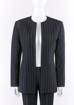 GIANNI VERSACE COUTURE c.1980's Navy Pinstripe Jacket Trouser Pant Suit Set