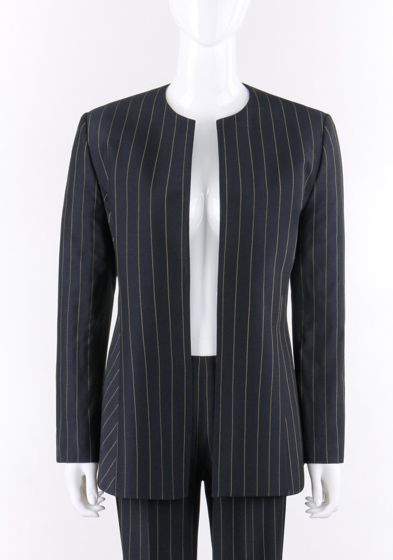 GIANNI VERSACE COUTURE c.1980's Navy Pinstripe Jacket Trouser Pant Suit Set  For Sale at 1stDibs