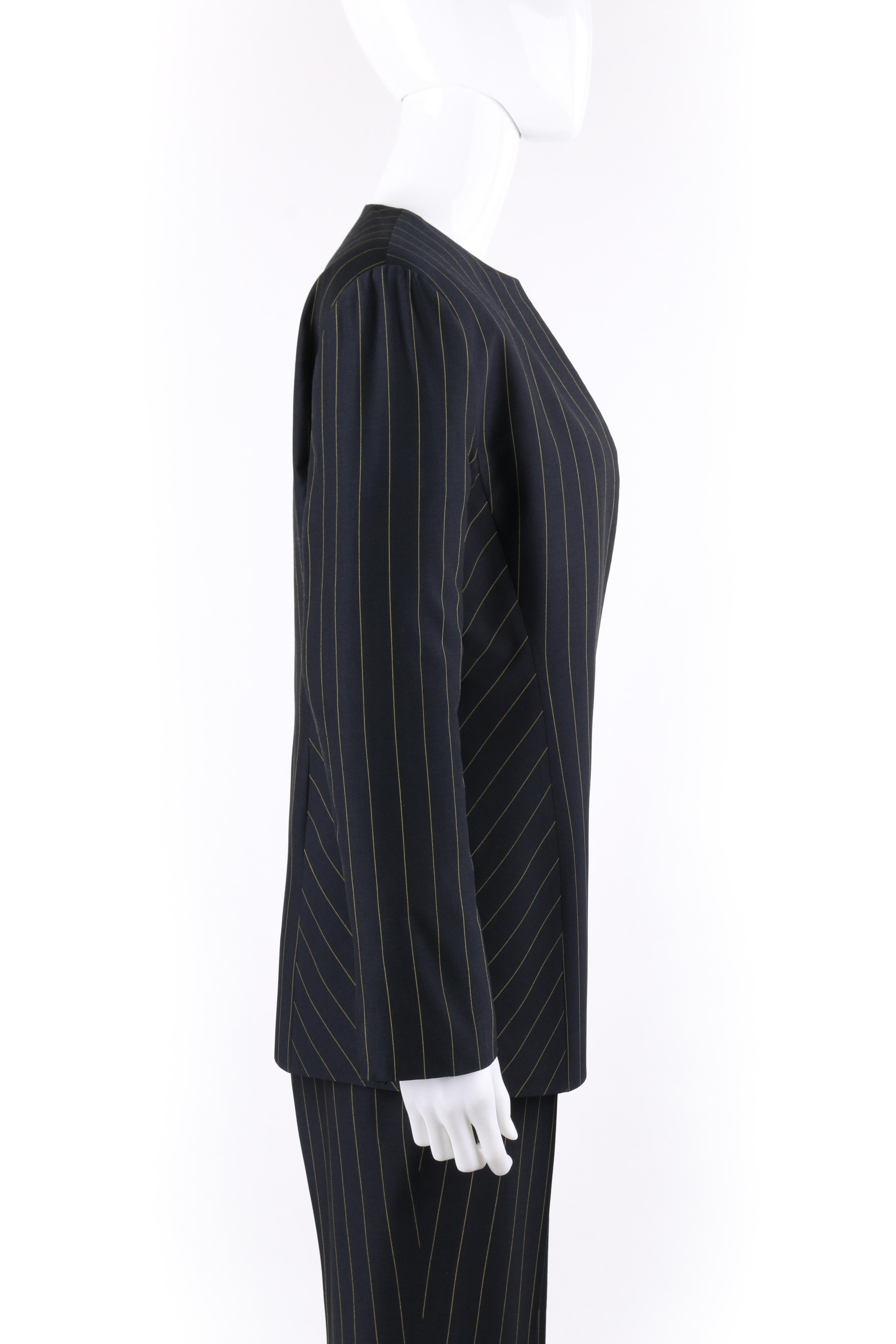Black GIANNI VERSACE COUTURE c.1980's Navy Pinstripe Jacket Trouser Pant Suit Set
