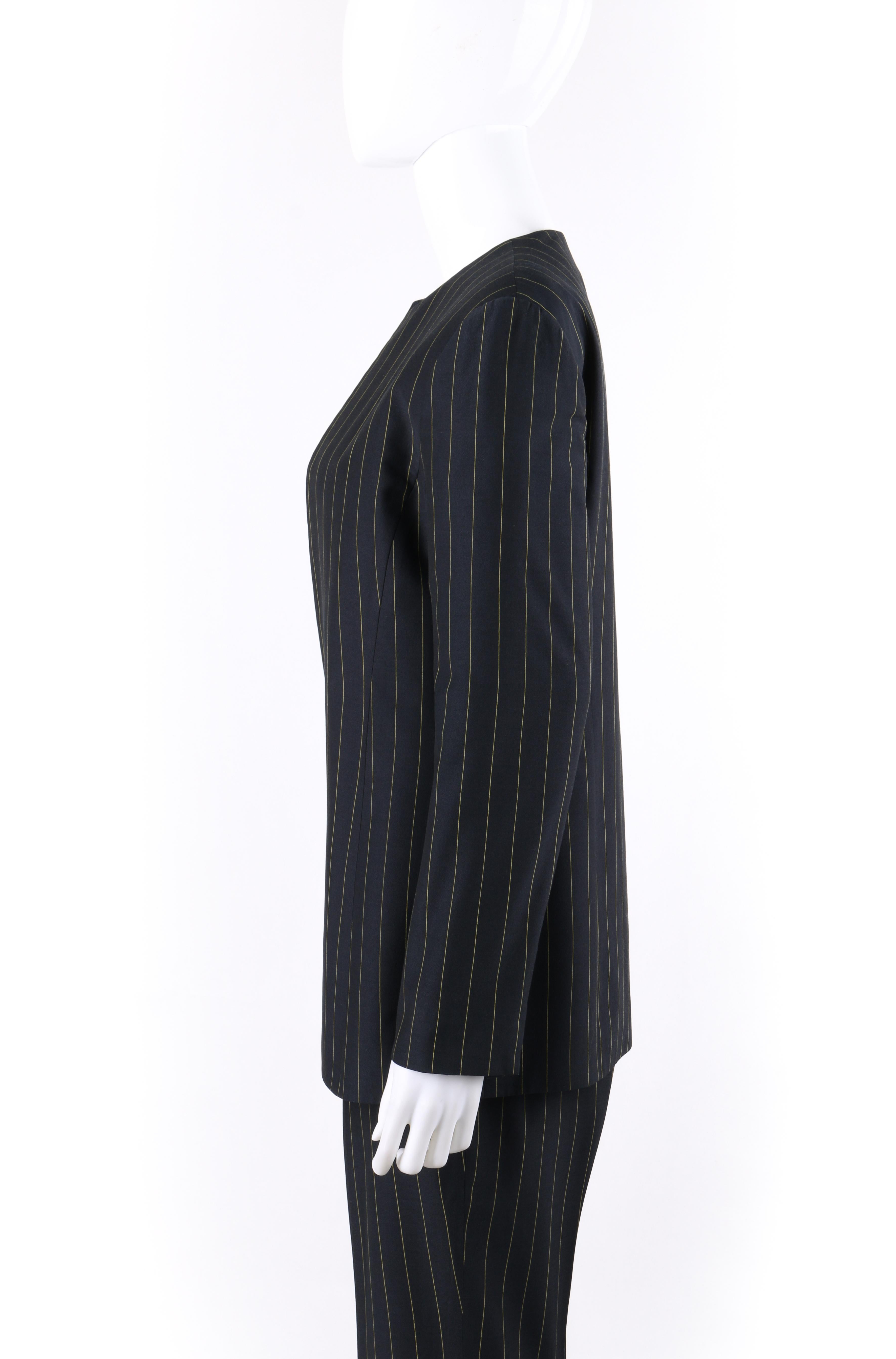 GIANNI VERSACE COUTURE c.1980's Navy Pinstripe Jacket Trouser Pant Suit Set In Good Condition In Thiensville, WI