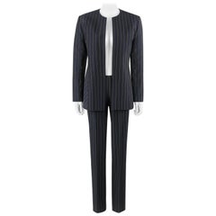 GIANNI VERSACE COUTURE c.1980's Navy Pinstripe Jacket Trouser Pant Suit Set