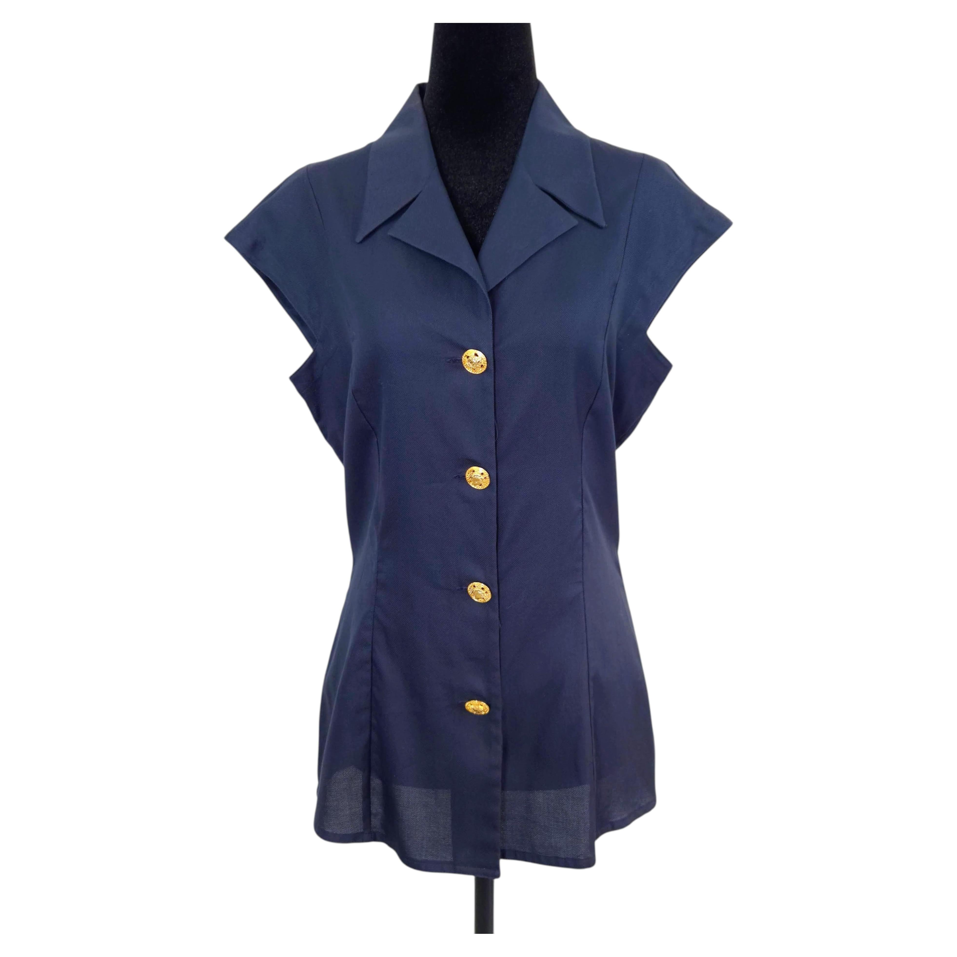 Gianni Versace Couture vintage navy blue shirt from the 1990s For Sale