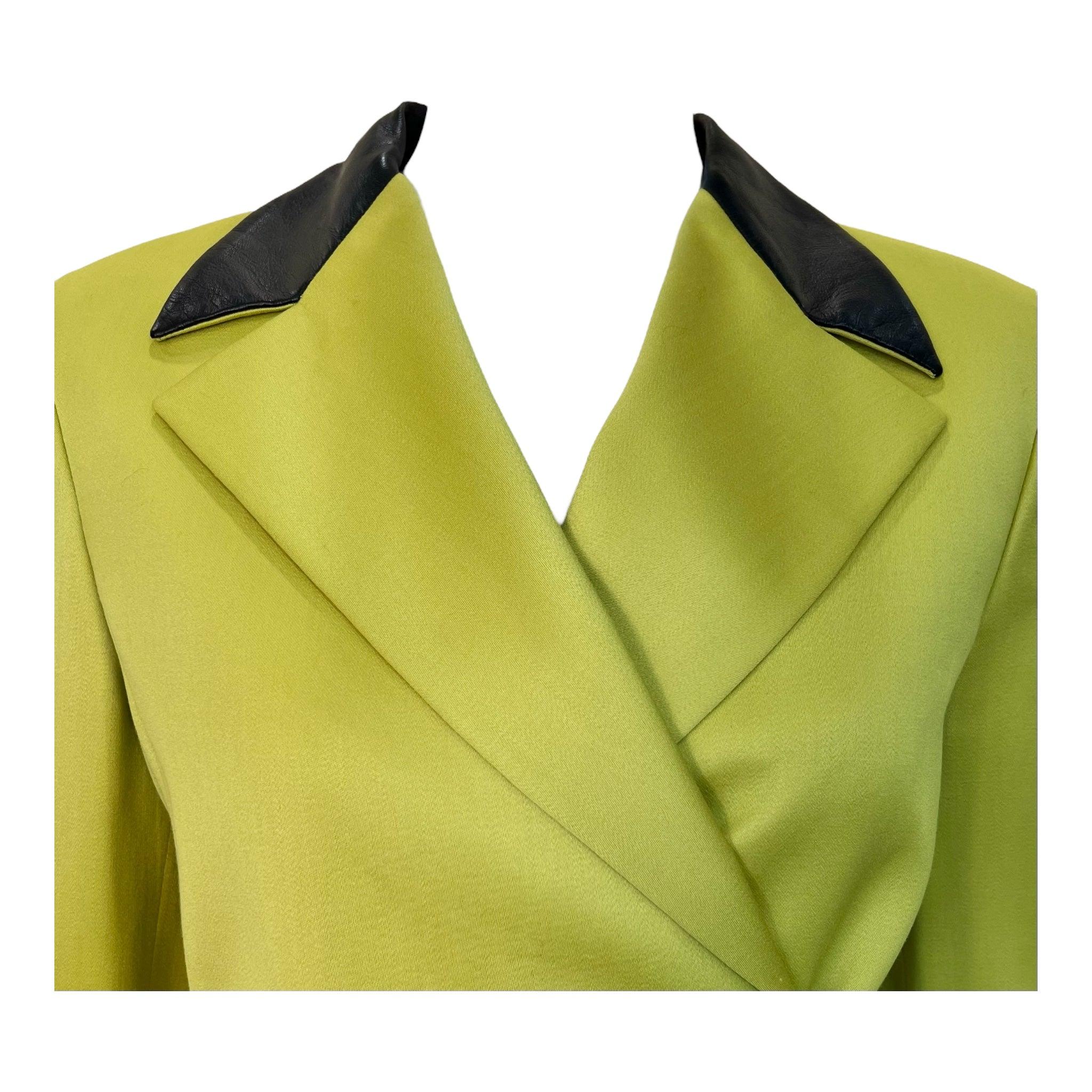 Green Gianni Versace Couture Chartreuse & Black Skirt Suit, 1998 For Sale