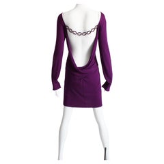 Gianni Versace Couture Dress Purple Mini Open Back with Chain Vintage 90s Sz 46