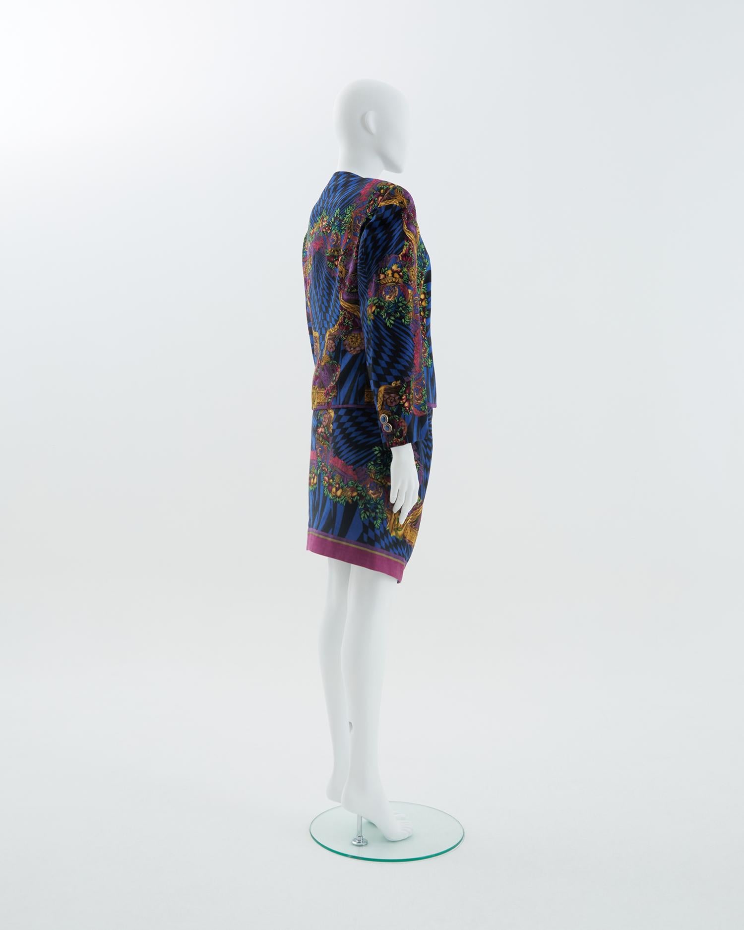 Women's Gianni Versace Couture F/W 1991 Op art Atelier Print jacket and pencil skirt set