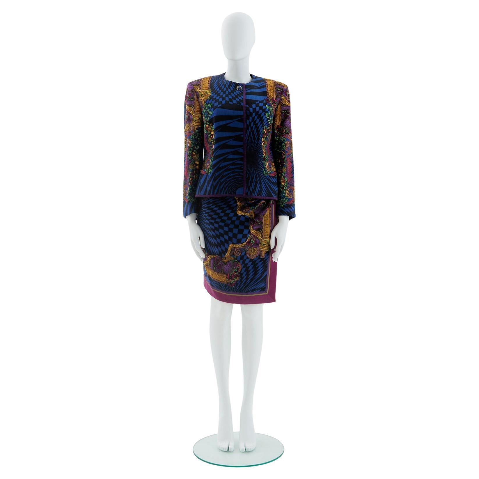 Gianni Versace Couture F/W 1991 Op art Atelier Print jacket and pencil skirt set