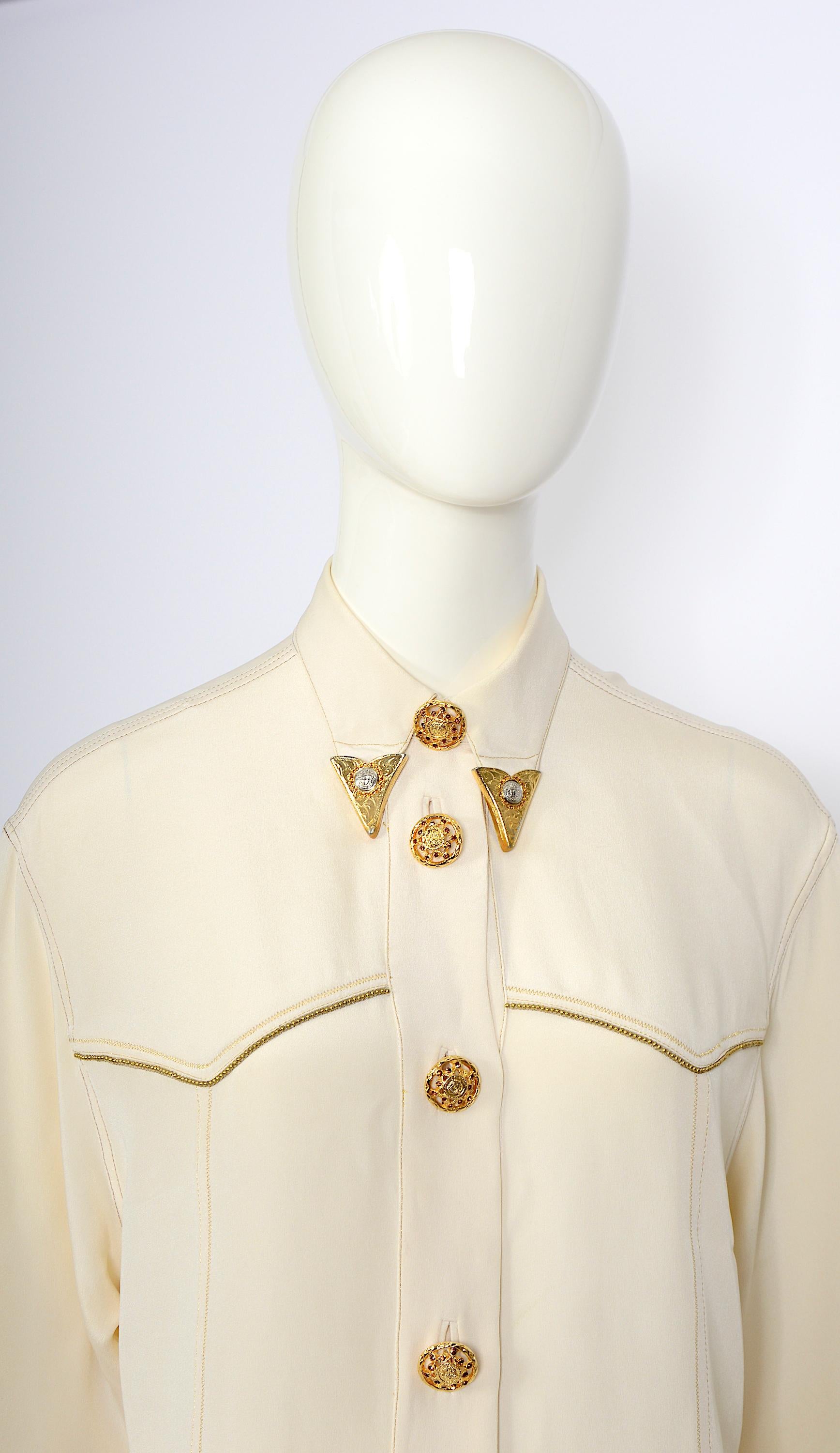 Gianni Versace couture F/W 1992 miss S&M show silk embellished western shirt 6