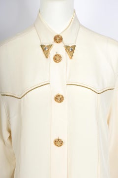Gianni Versace Couture A.M.F. 1992 miss A&M. camicia western in seta impreziosita da un motivo di colore.