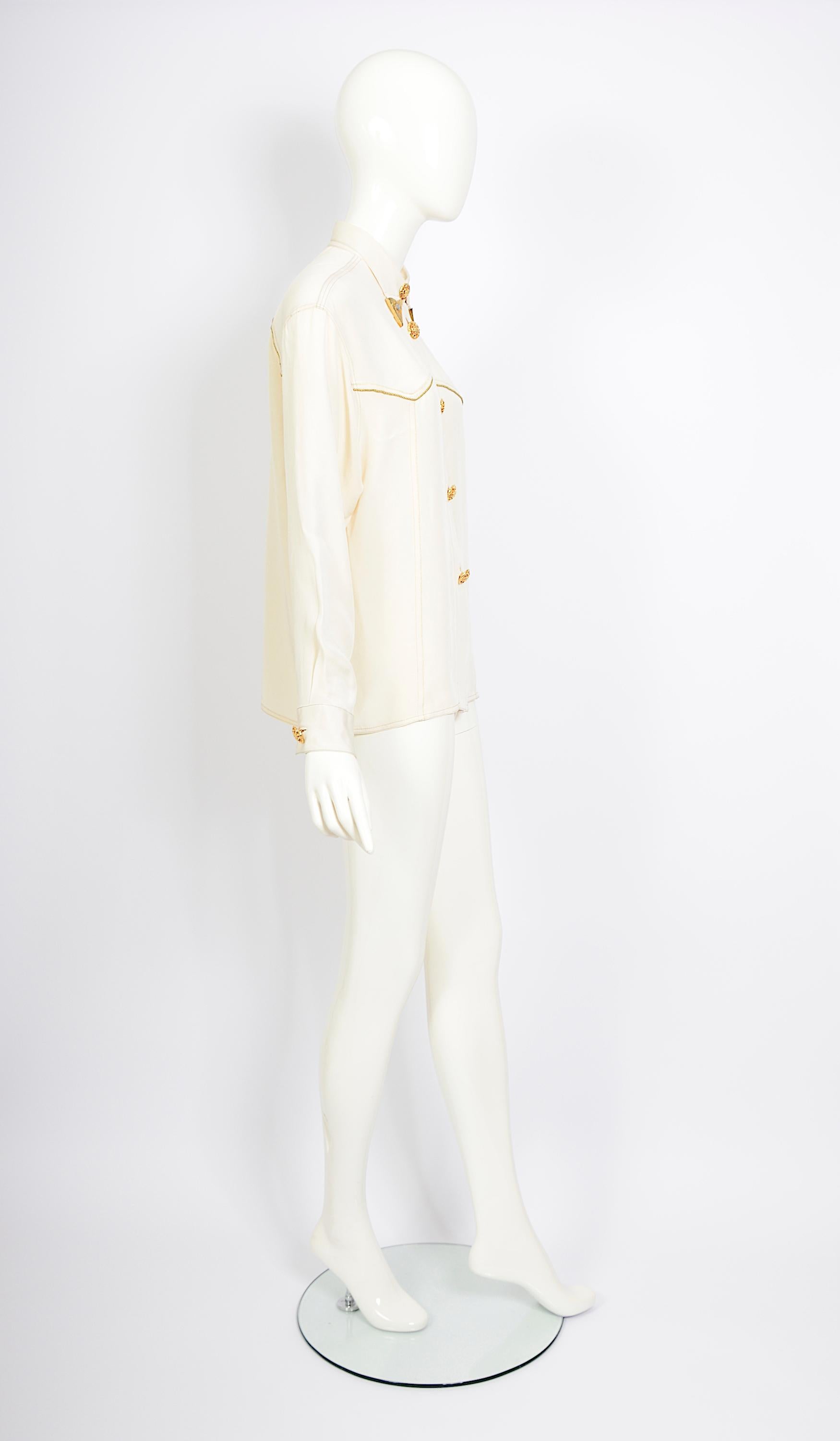Women's or Men's Gianni Versace couture F/W 1992 miss S&M show silk embellished western shirt