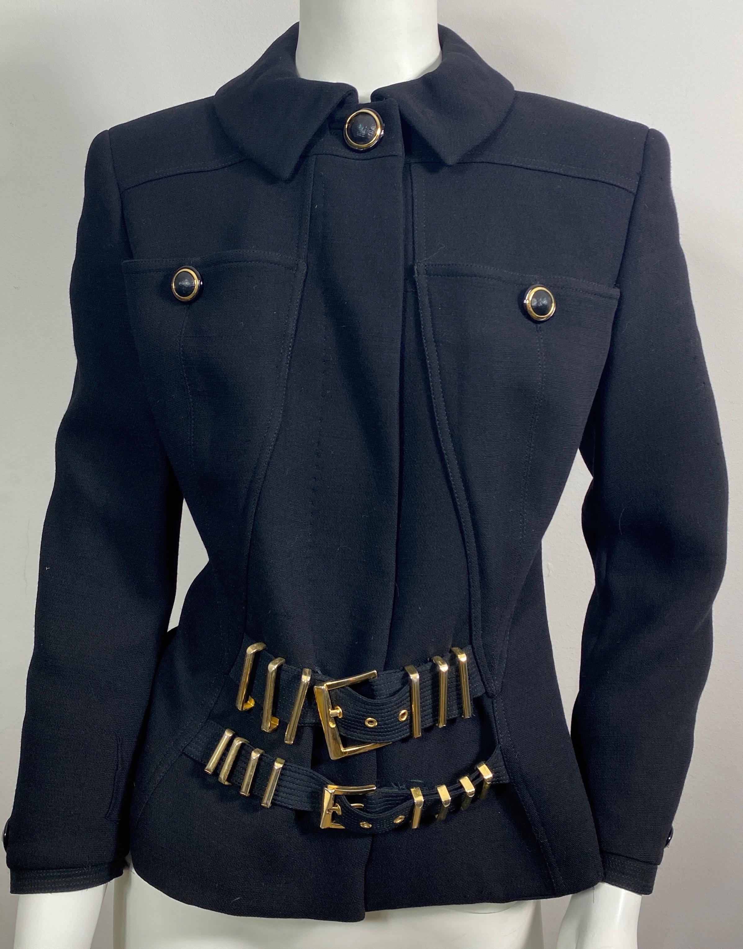 Gianni Versace Couture F/W 1992 Runway S&M Bondage Black Jacket-Size 6 In Good Condition For Sale In West Palm Beach, FL