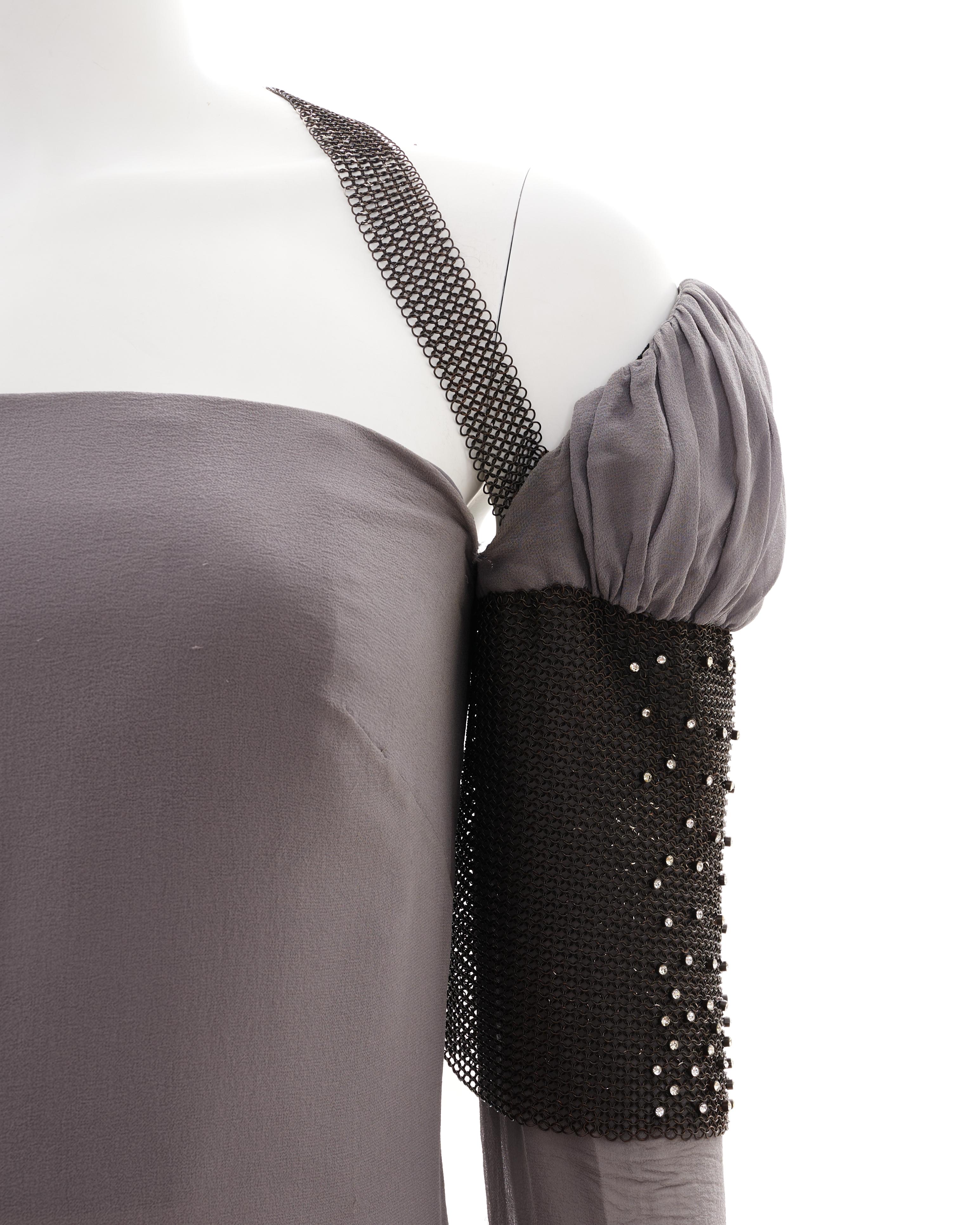 Gianni Versace Couture F/W 1998 Steel grey silk and chainmail evening dress For Sale 10