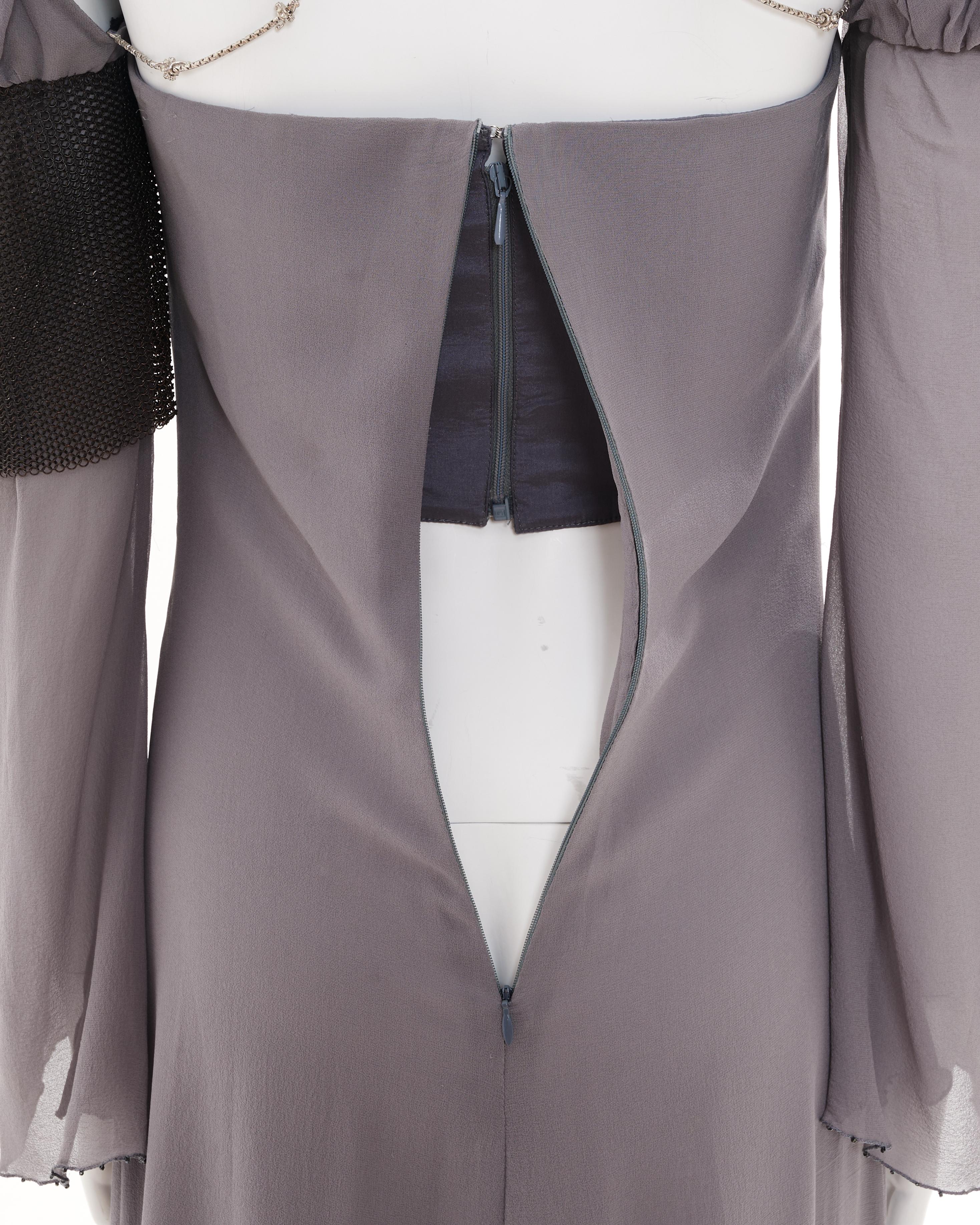 Gianni Versace Couture F/W 1998 Steel grey silk and chainmail evening dress For Sale 11