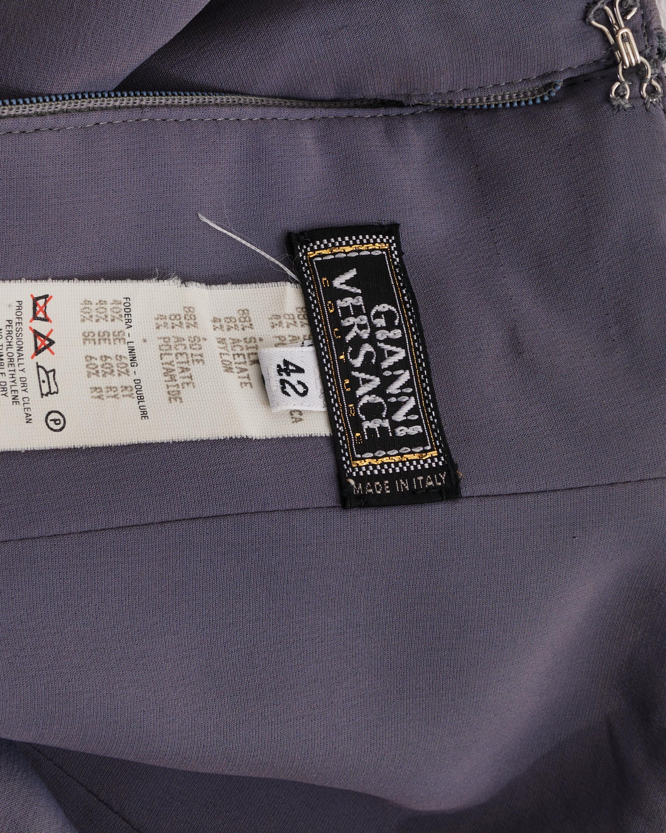 Gianni Versace Couture F/W 1998 Steel grey silk and chainmail evening dress For Sale 12
