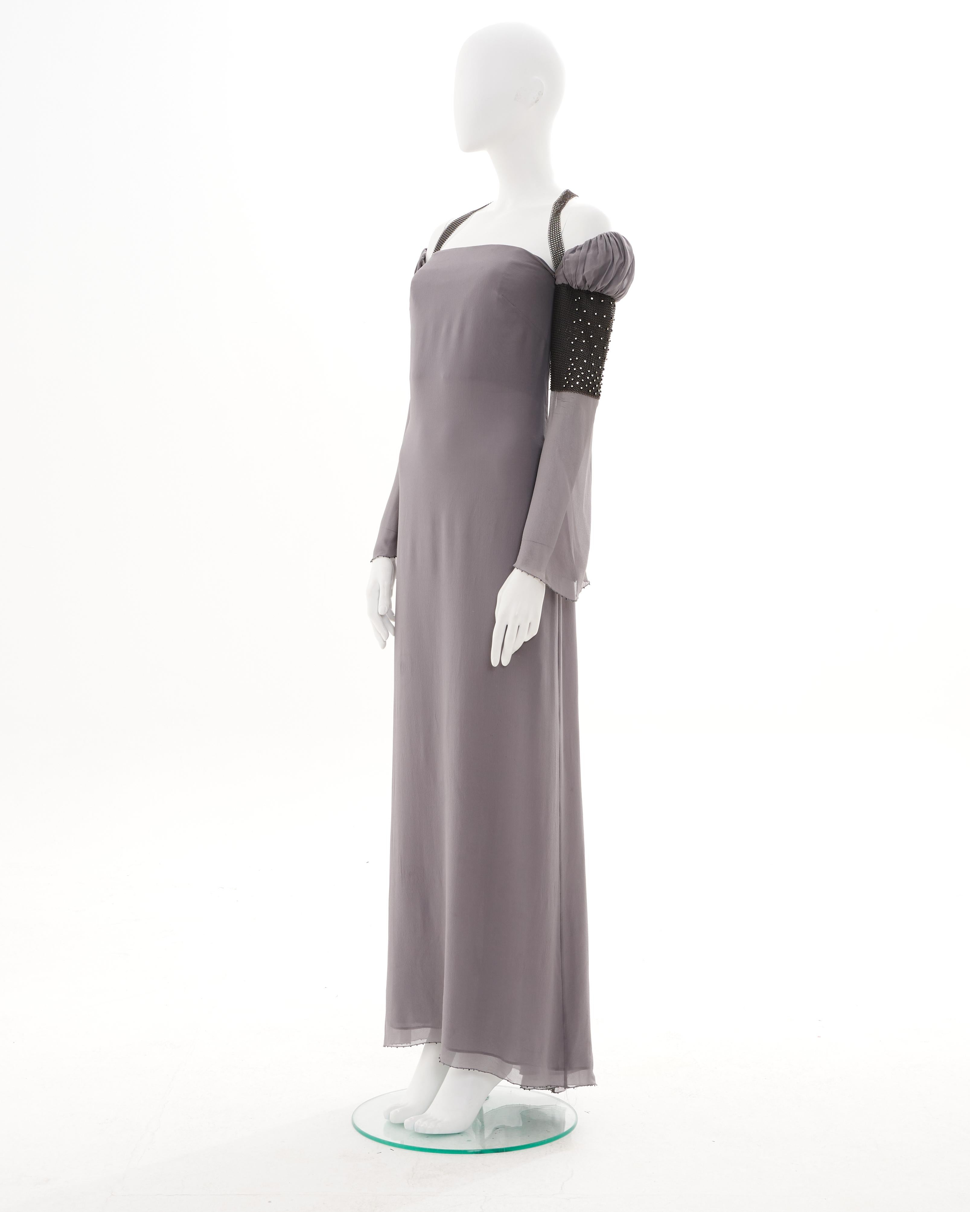 Gray Gianni Versace Couture F/W 1998 Steel grey silk and chainmail evening dress For Sale