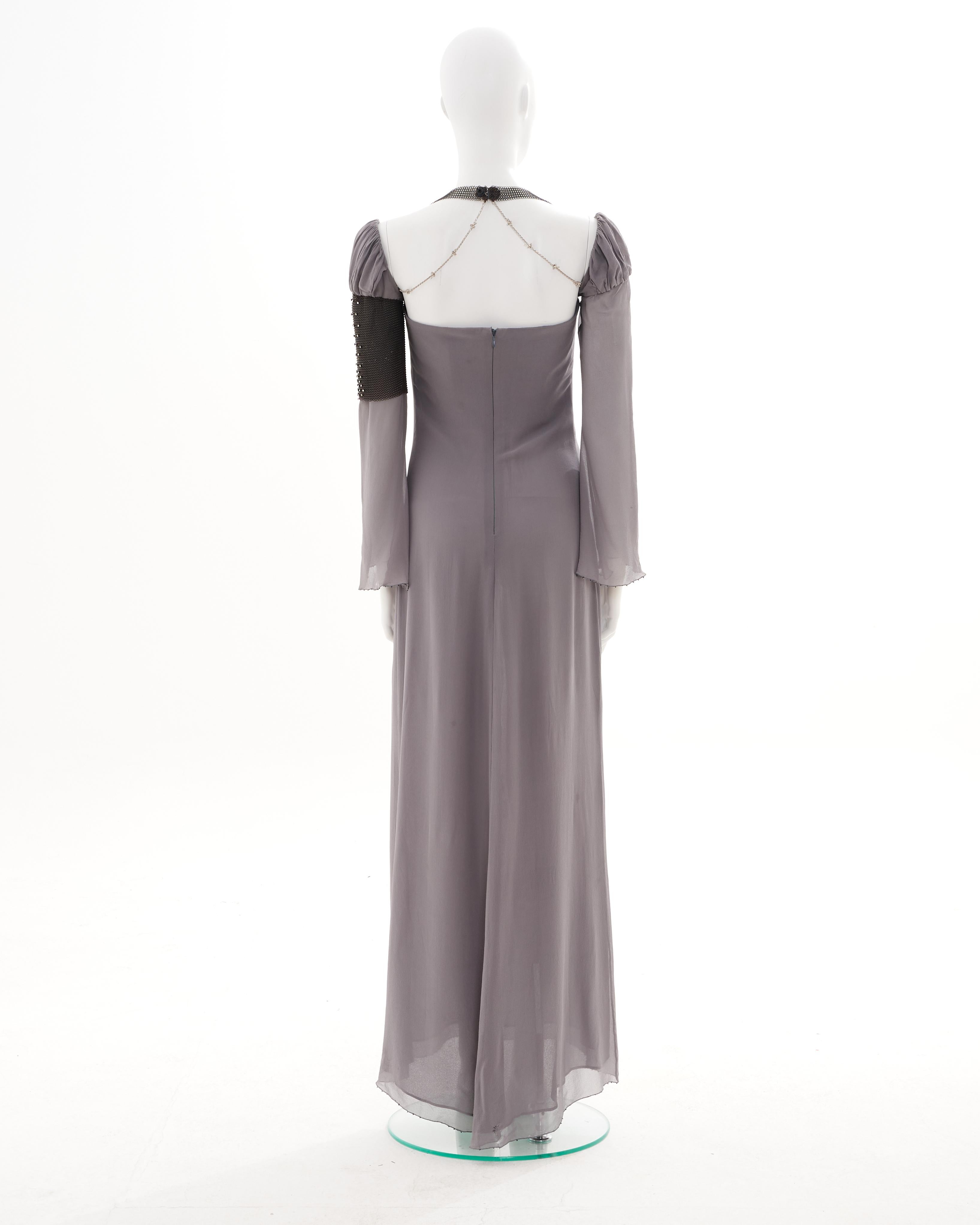 Women's Gianni Versace Couture F/W 1998 Steel grey silk and chainmail evening dress For Sale