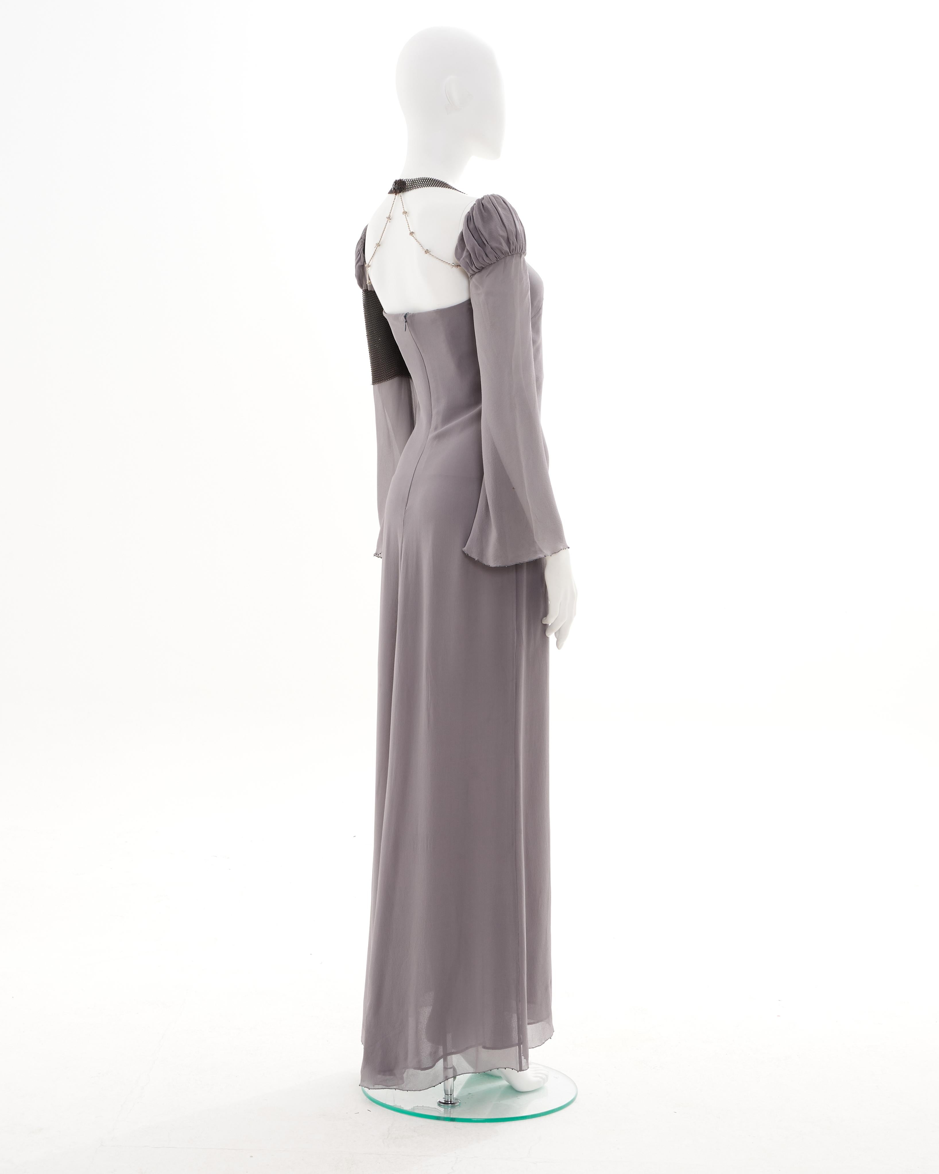 Gianni Versace Couture F/W 1998 Steel grey silk and chainmail evening dress For Sale 2