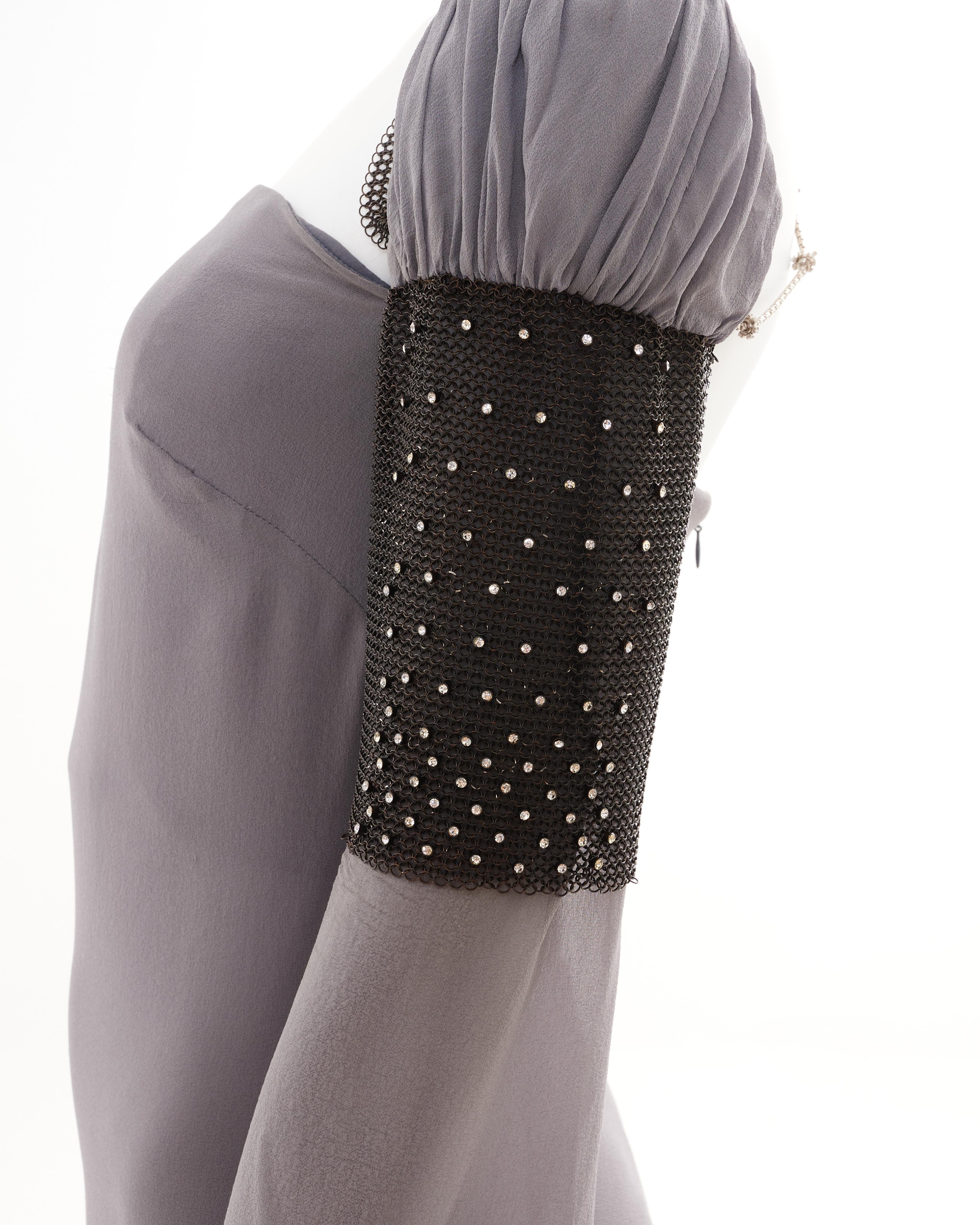 Gianni Versace Couture F/W 1998 Steel grey silk and chainmail evening dress For Sale 6