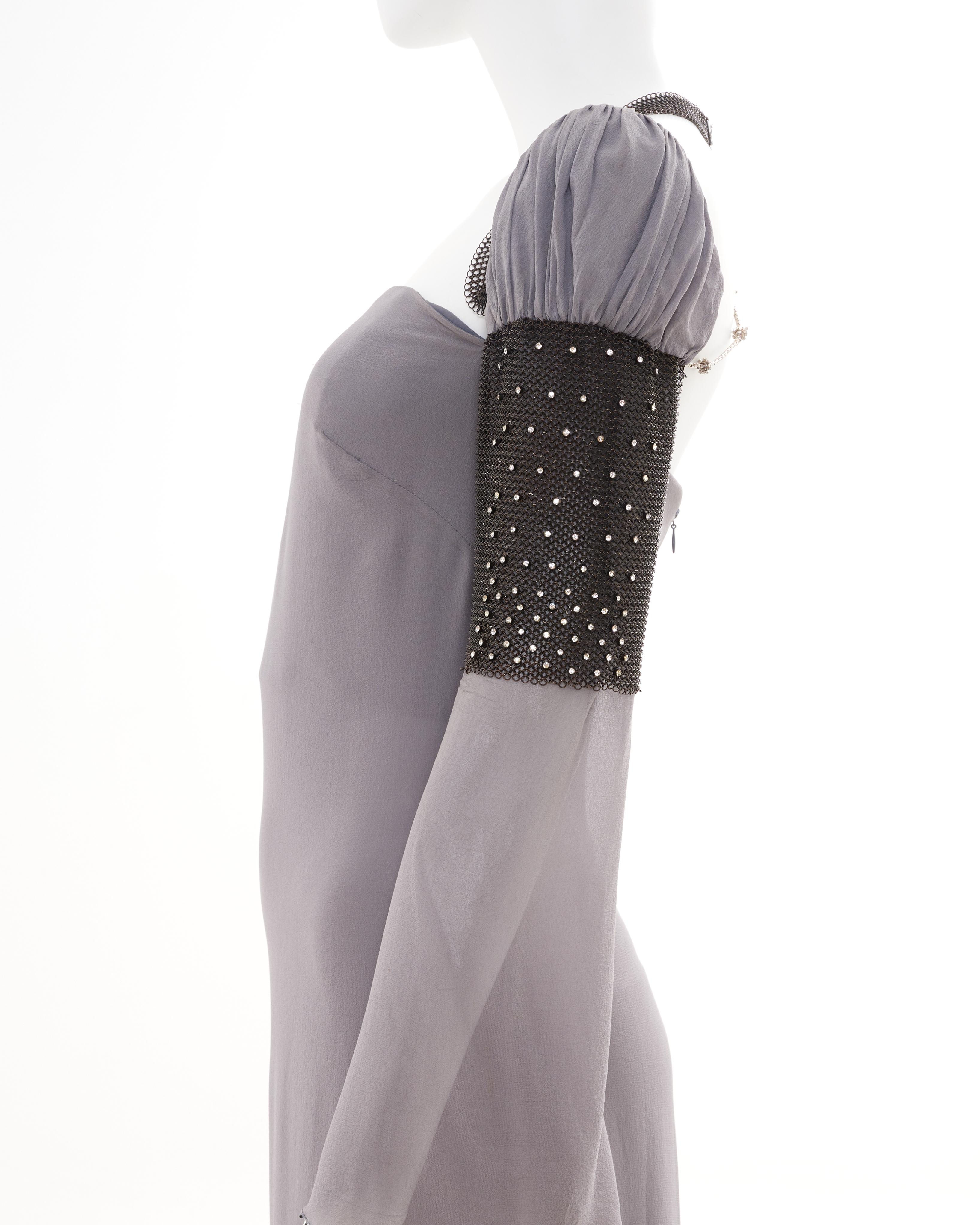Gianni Versace Couture F/W 1998 Steel grey silk and chainmail evening dress For Sale 7