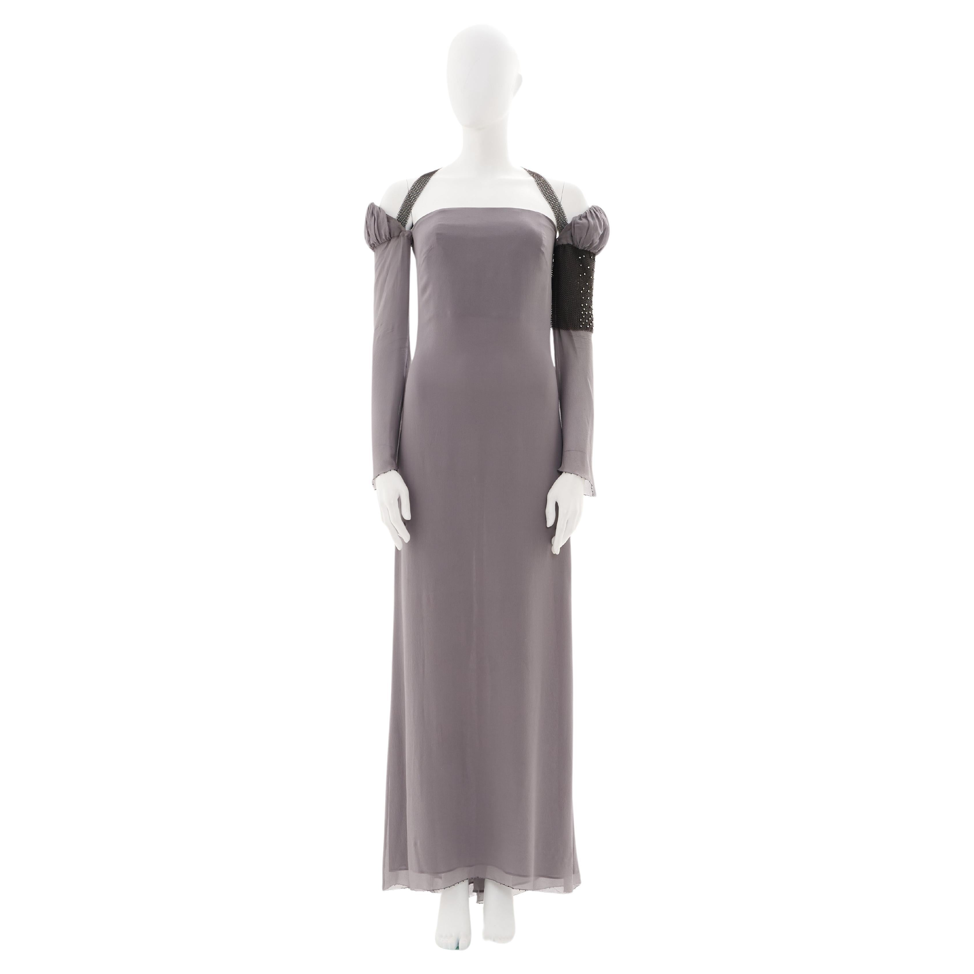 Gianni Versace Couture F/W 1998 Steel grey silk and chainmail evening dress For Sale