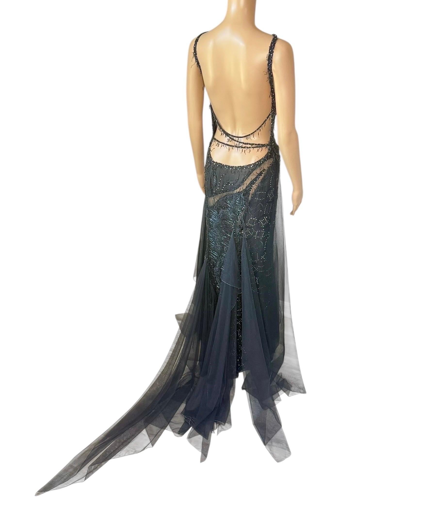 Gianni Versace Couture F/W 1999 Laufsteg Verschönert Durchsichtiger Ausschnitt Schwarzes Kleid Kleid im Angebot 6