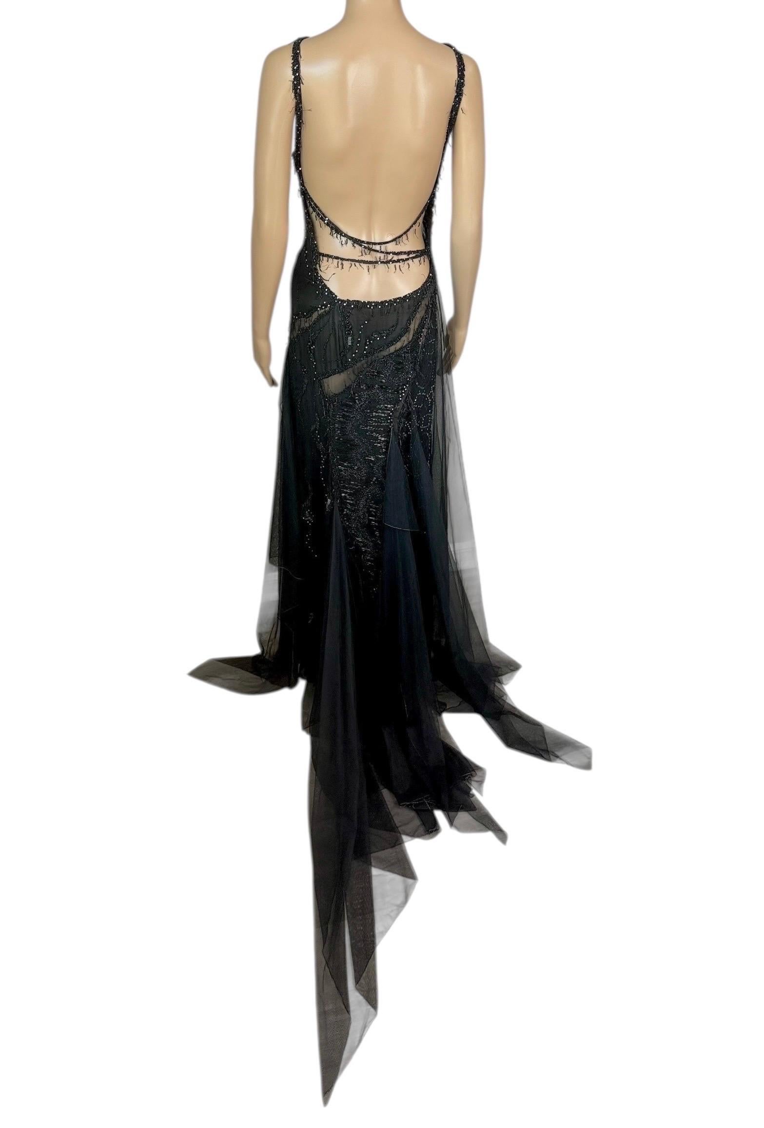 Gianni Versace Couture F/W 1999 Laufsteg Verschönert Durchsichtiger Ausschnitt Schwarzes Kleid Kleid im Angebot 8